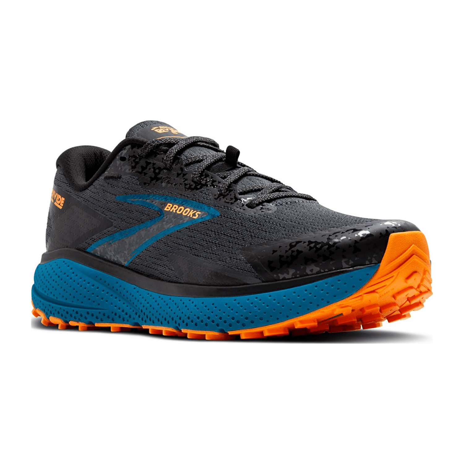 Brooks Men's Divide 5 Sneaker in Ebony Mosaic Blue Orange - Synthetic Lace-Up Shoes with Rubber Sole