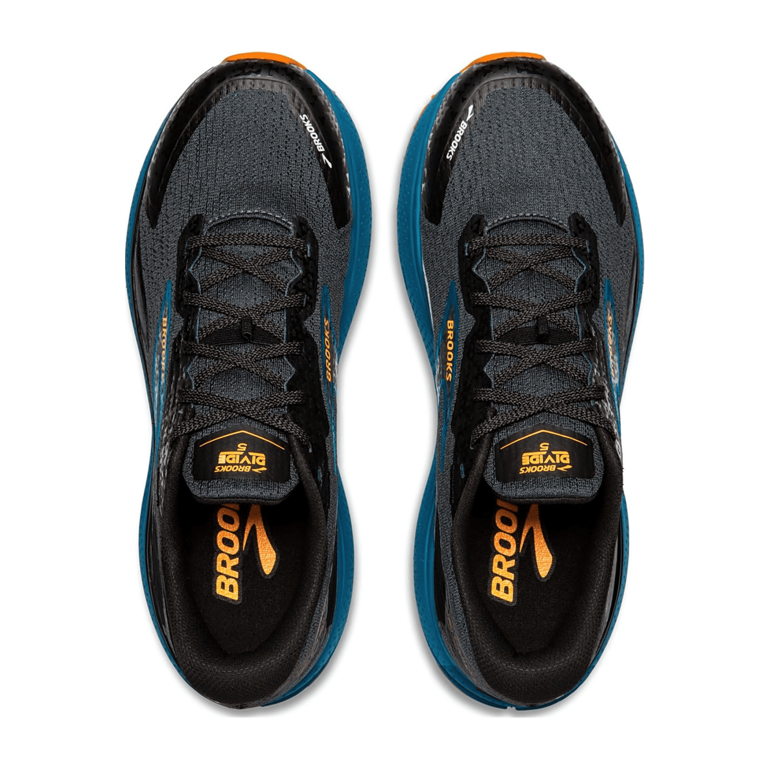 Brooks Men's Divide 5 Sneaker in Ebony Mosaic Blue Orange - Synthetic Lace-Up Shoes with Rubber Sole