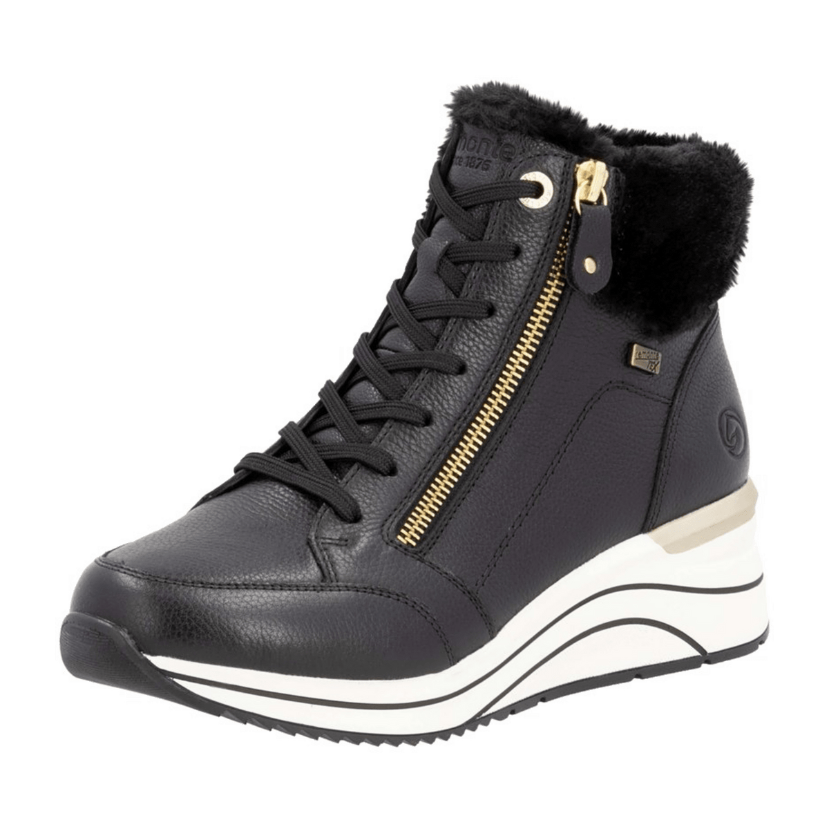 Remonte Women's High-Top Sneakers D0T77 Black Leather Water-Resistant