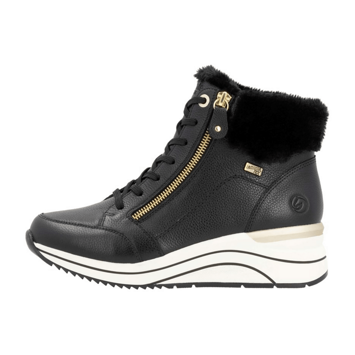 Remonte Women's High-Top Sneakers D0T77 Black Leather Water-Resistant