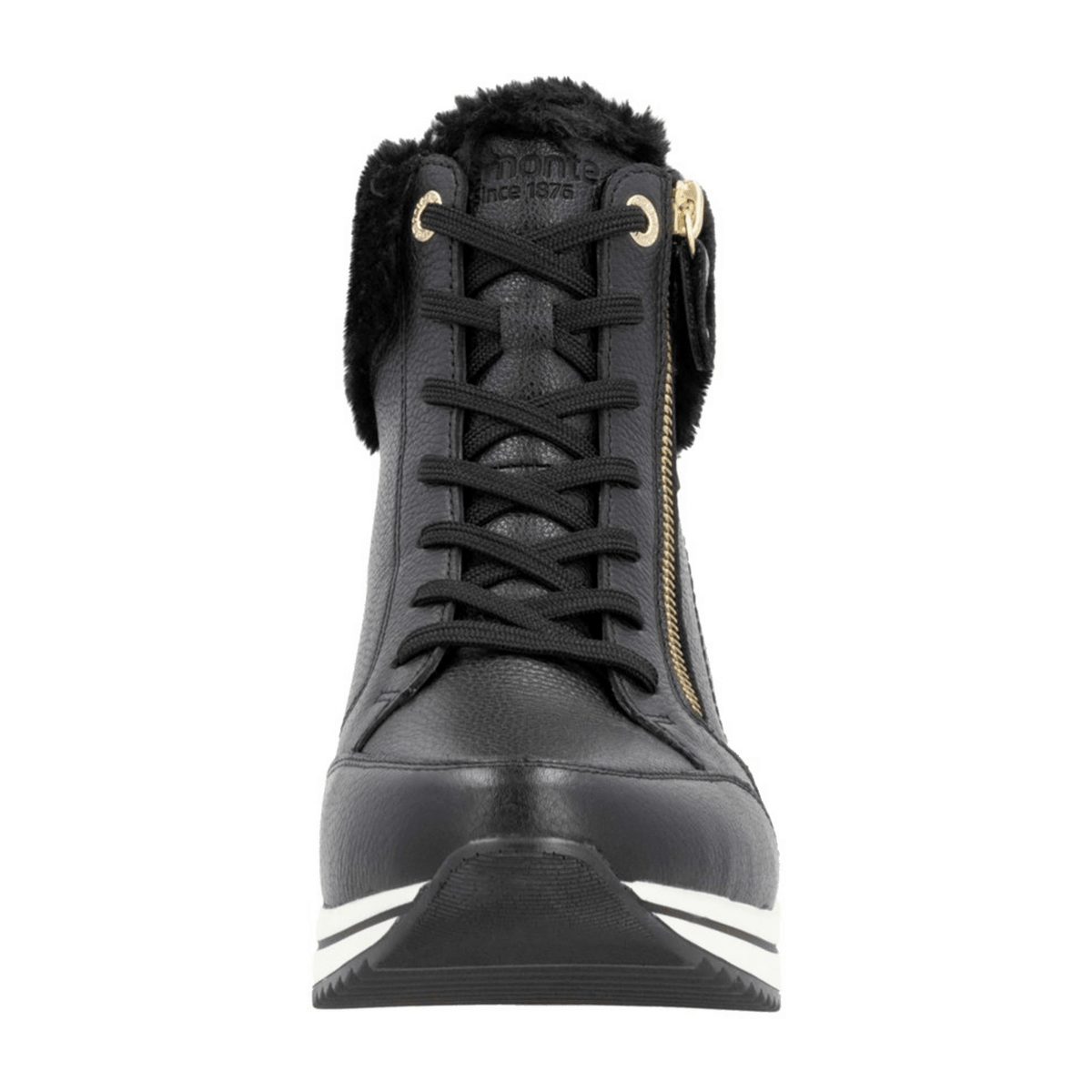 Remonte Women's High-Top Sneakers D0T77 Black Leather Water-Resistant