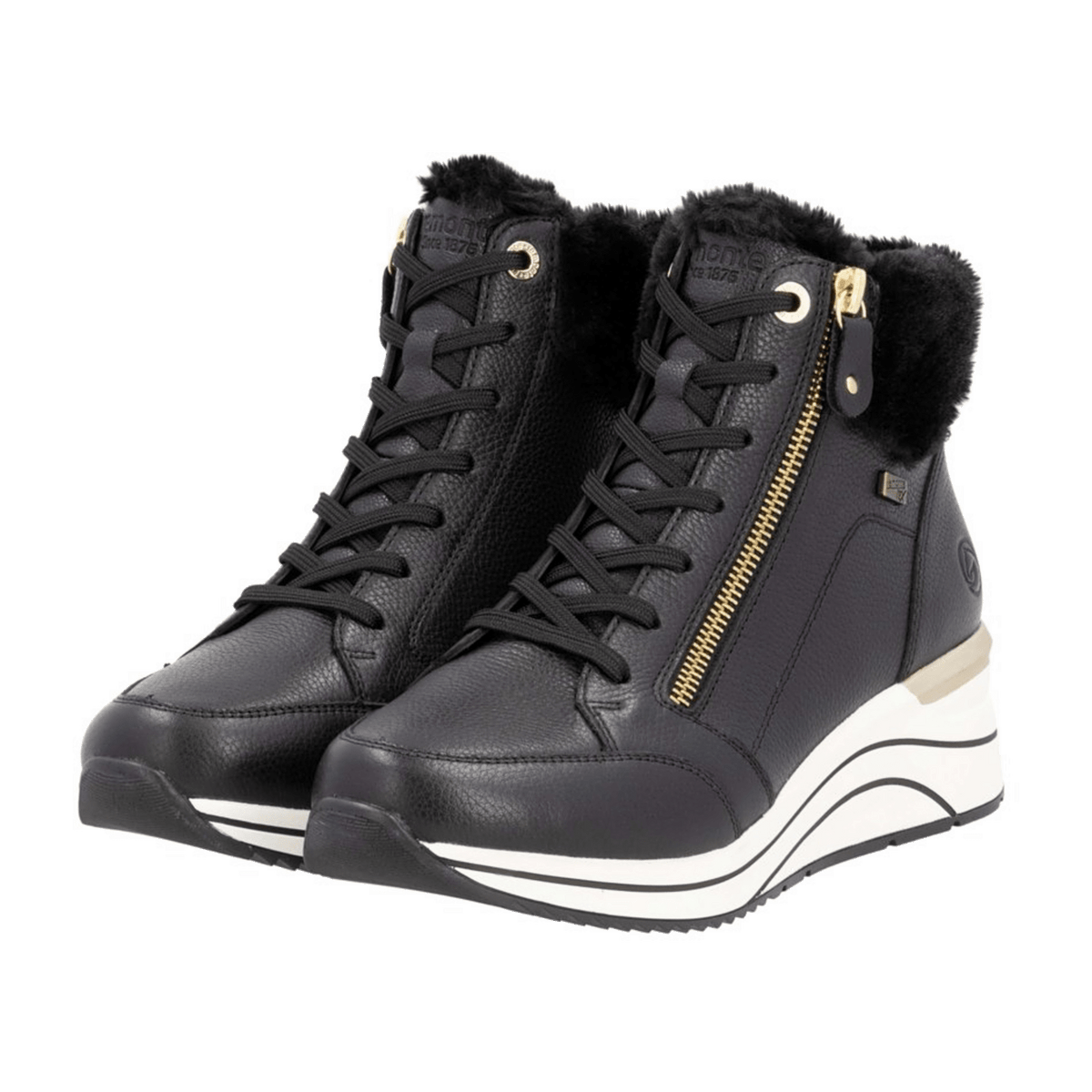 Remonte Women's High-Top Sneakers D0T77 Black Leather Water-Resistant