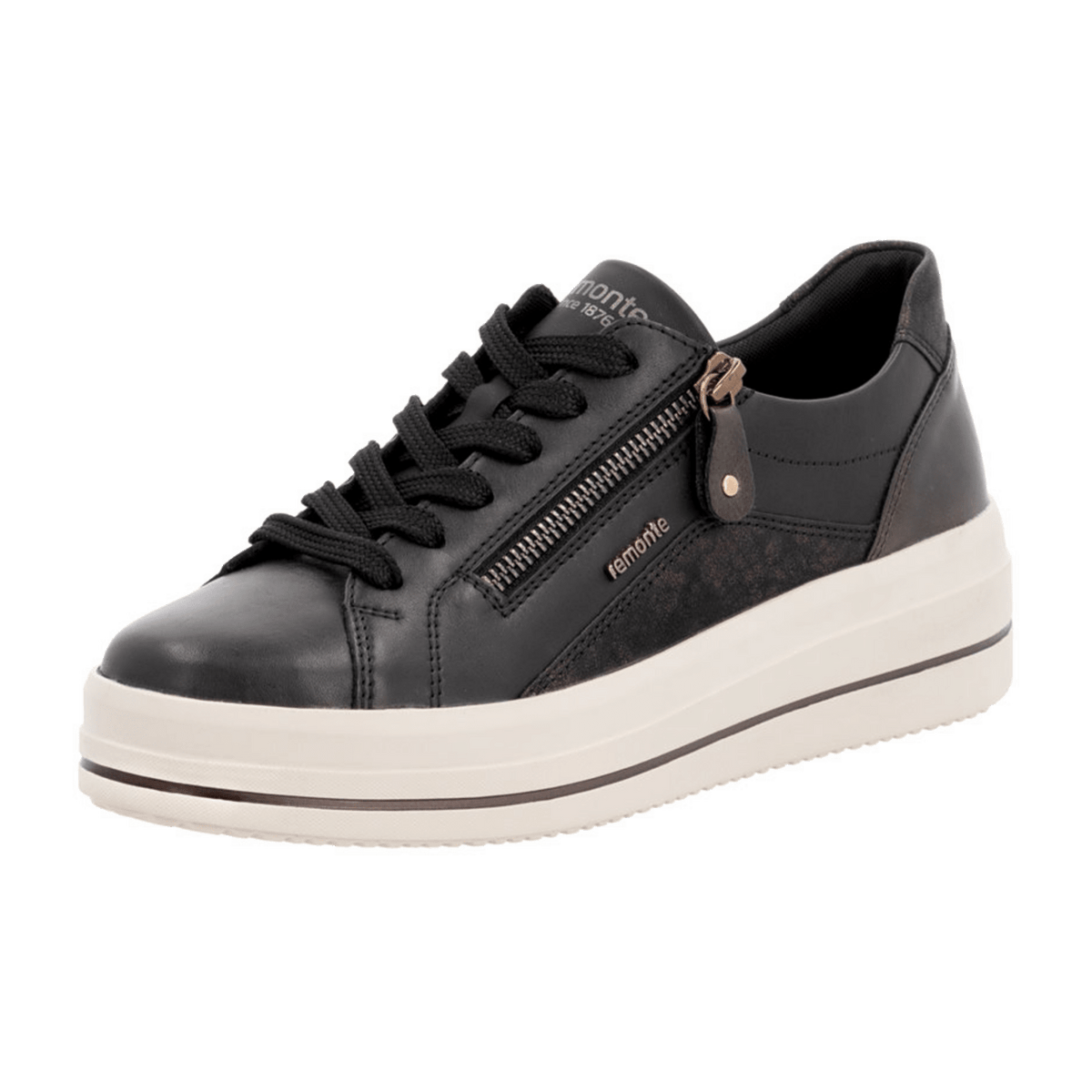 Remonte Women's Low-Top Sneakers Black Leather with Side Zip