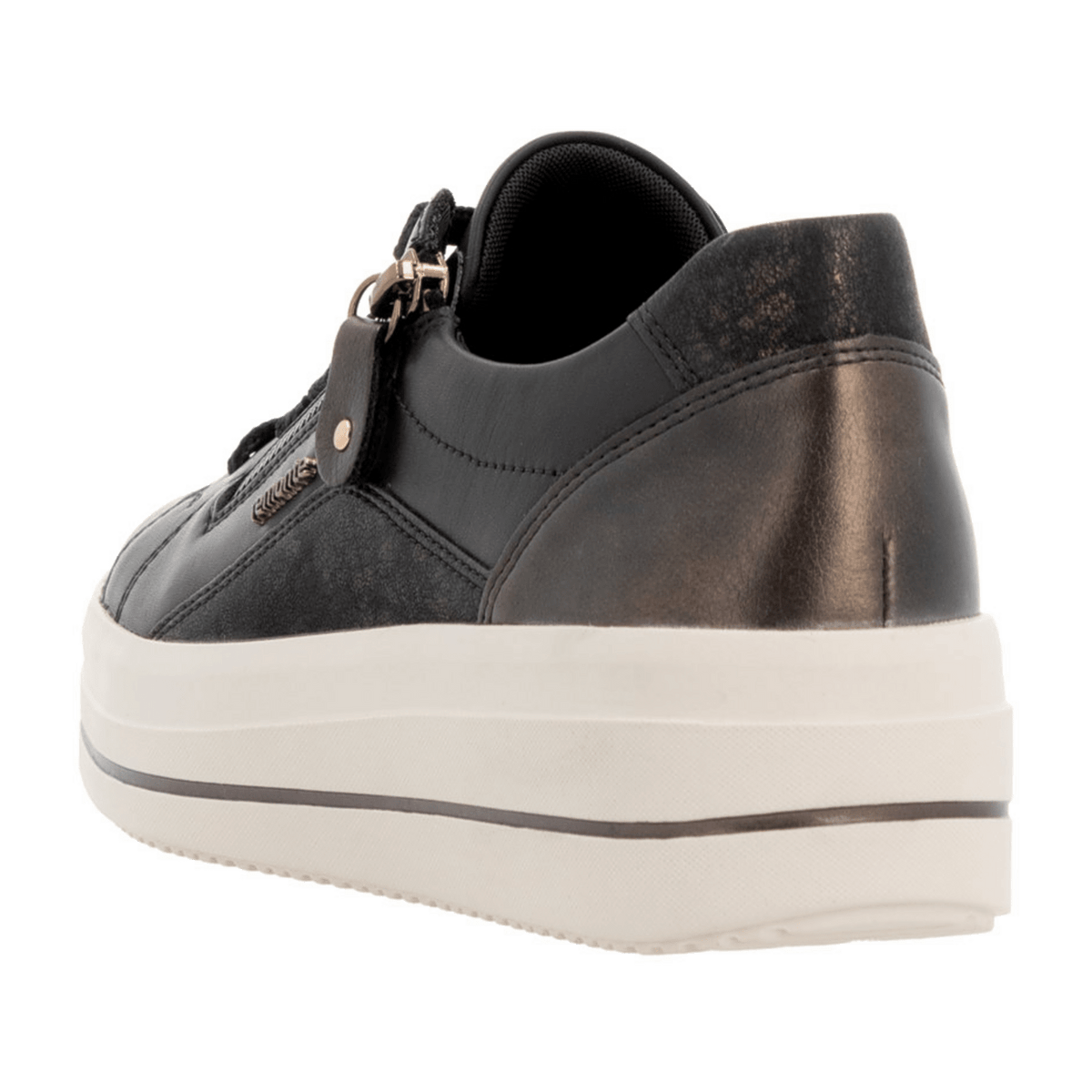 Remonte Women's Low-Top Sneakers Black Leather with Side Zip
