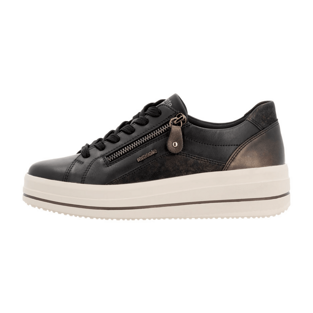 Remonte Women's Low-Top Sneakers Black Leather with Side Zip