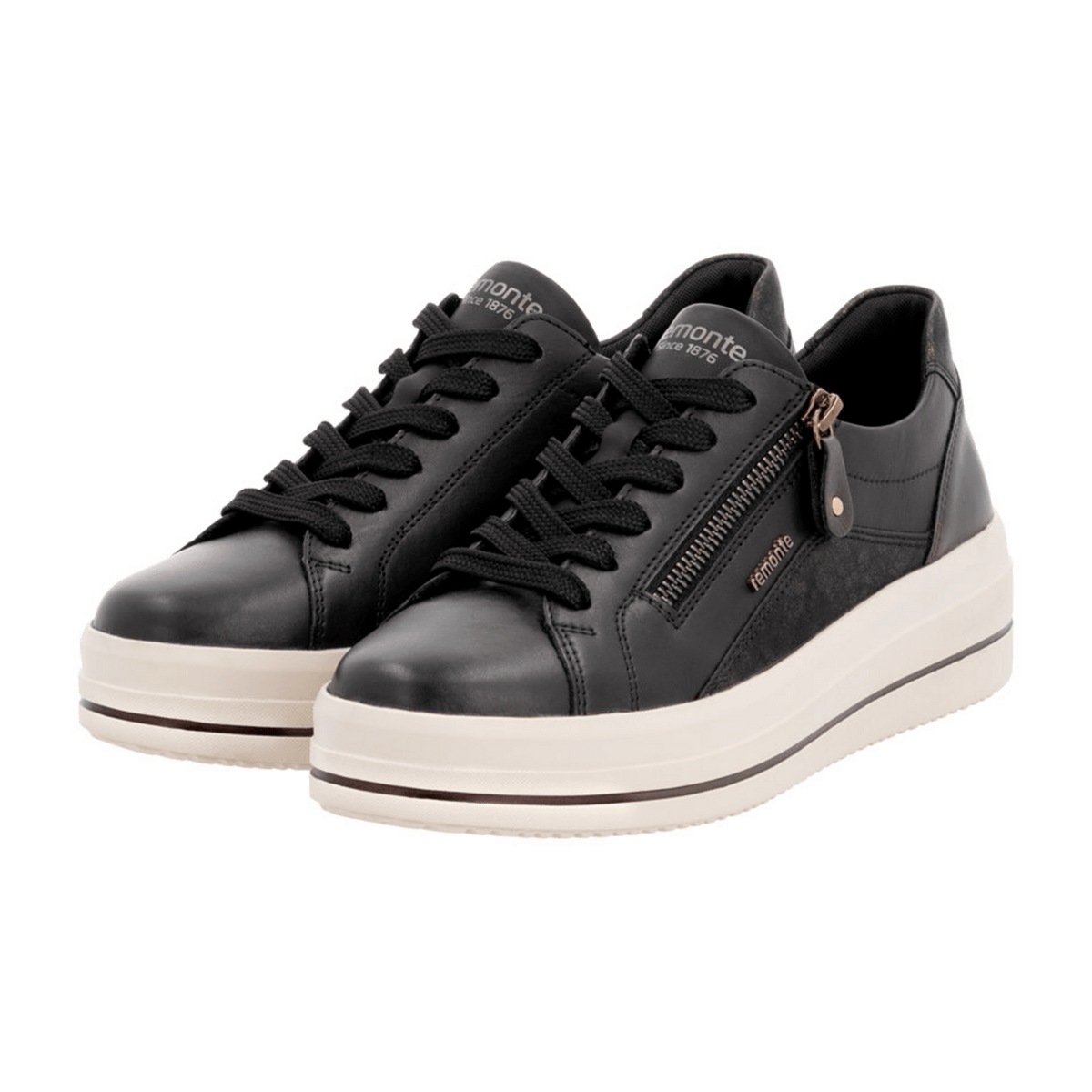 Remonte Women's Low-Top Sneakers Black Leather with Side Zip