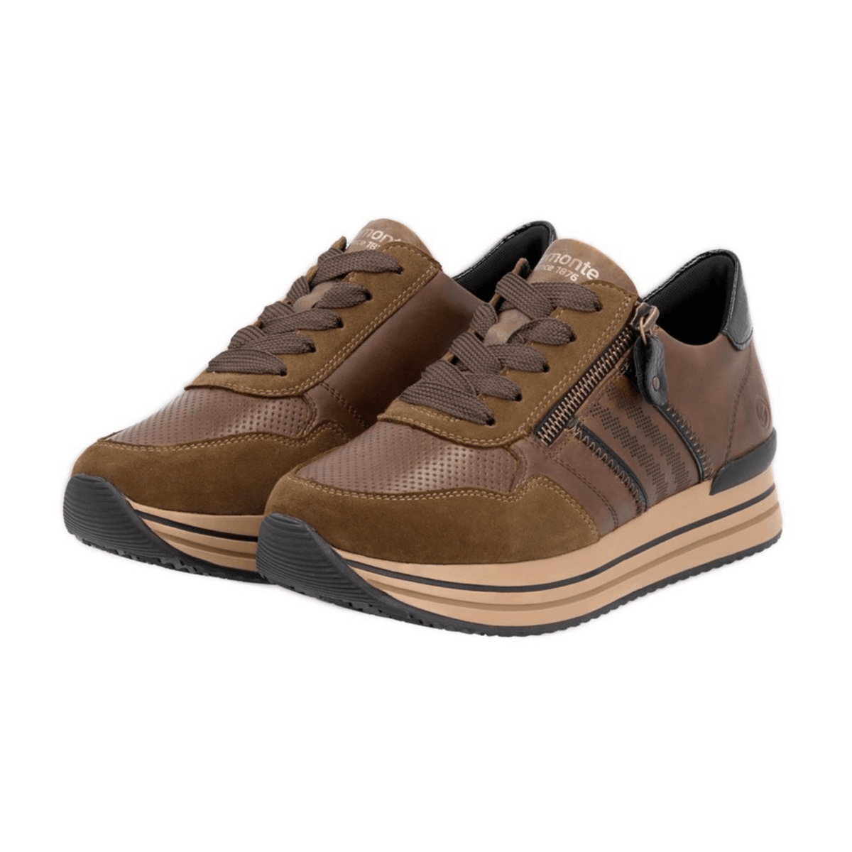 Remonte Women's D1318-22 Leather Sneakers Brown - Lightweight Comfort Shoes