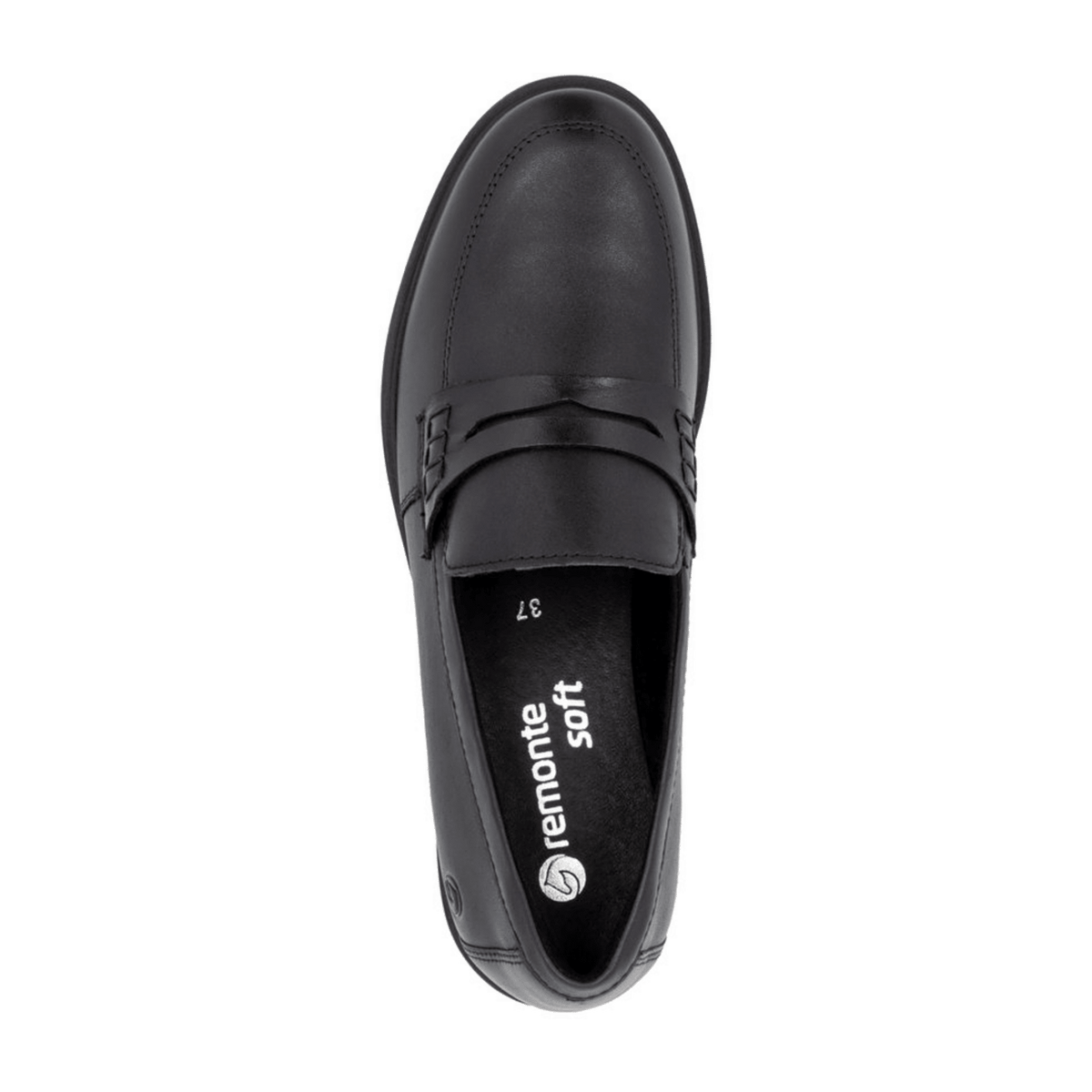 Remonte Women's Loafers - Black Leather Shoes with Removable Insole