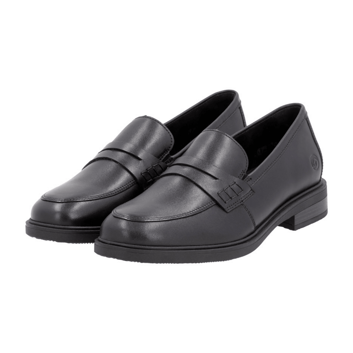 Remonte Women's Loafers - Black Leather Shoes with Removable Insole