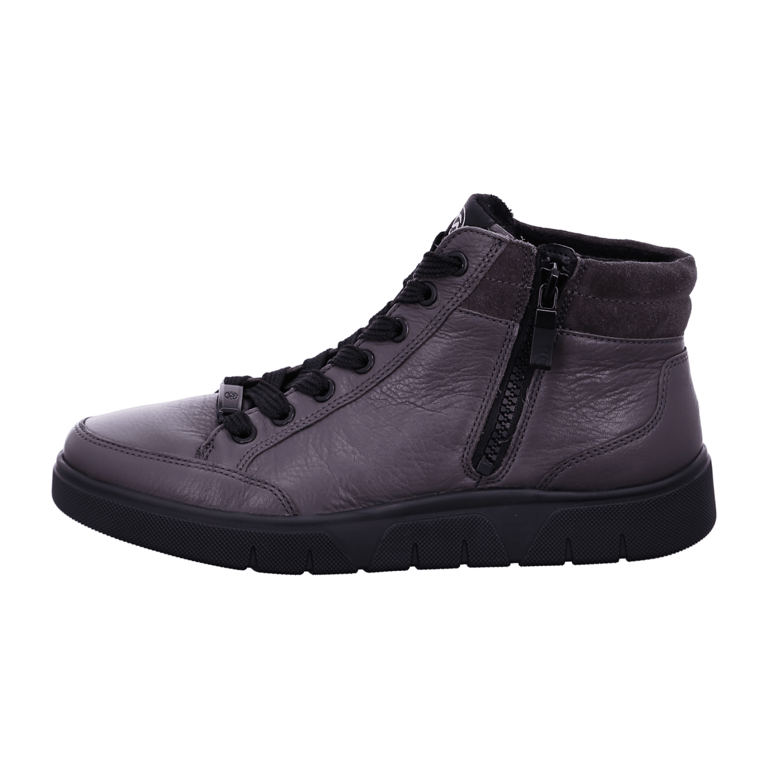 Ara Rom-Sport Mid-Cut Sneakers for Women in Grey Smooth Leather with Lace-Up Closure and Round Toe