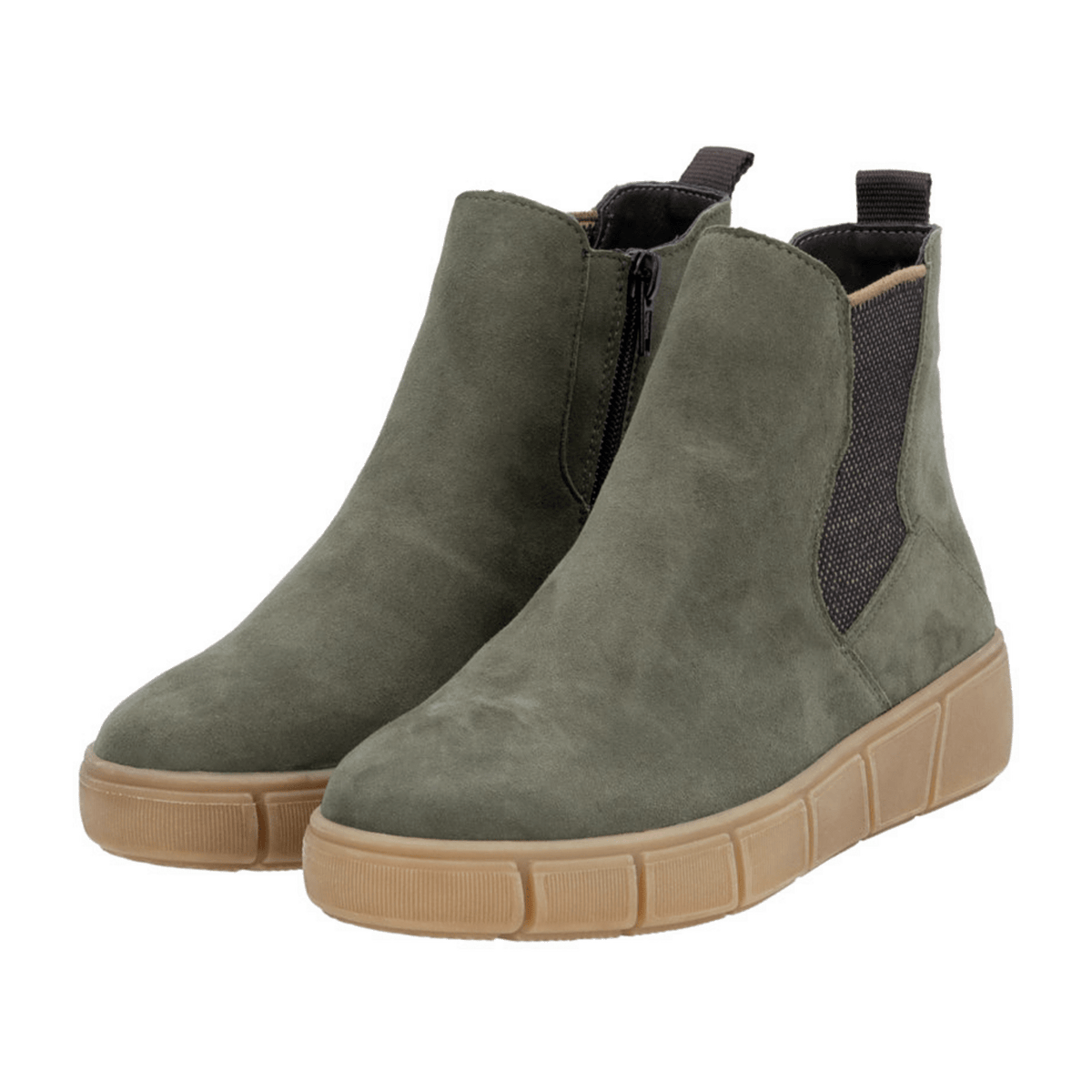 Remonte Women's Chelsea Boots D1T71 - Green Suede Ankle Boots with Zip