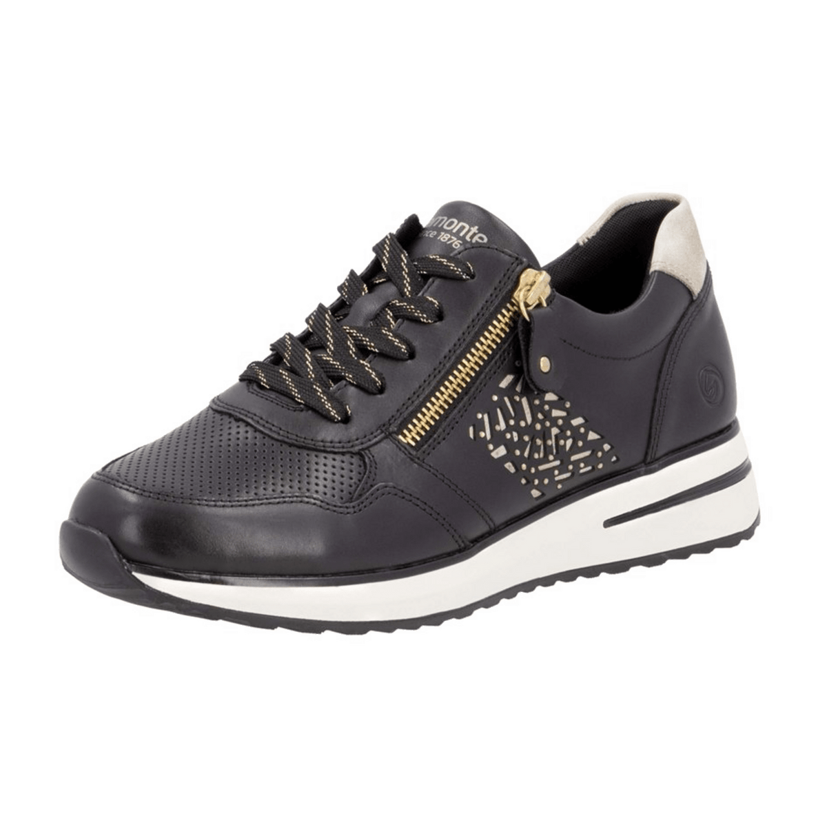 Remonte Women's Low-Top Sneakers Black Leather with Side Zip