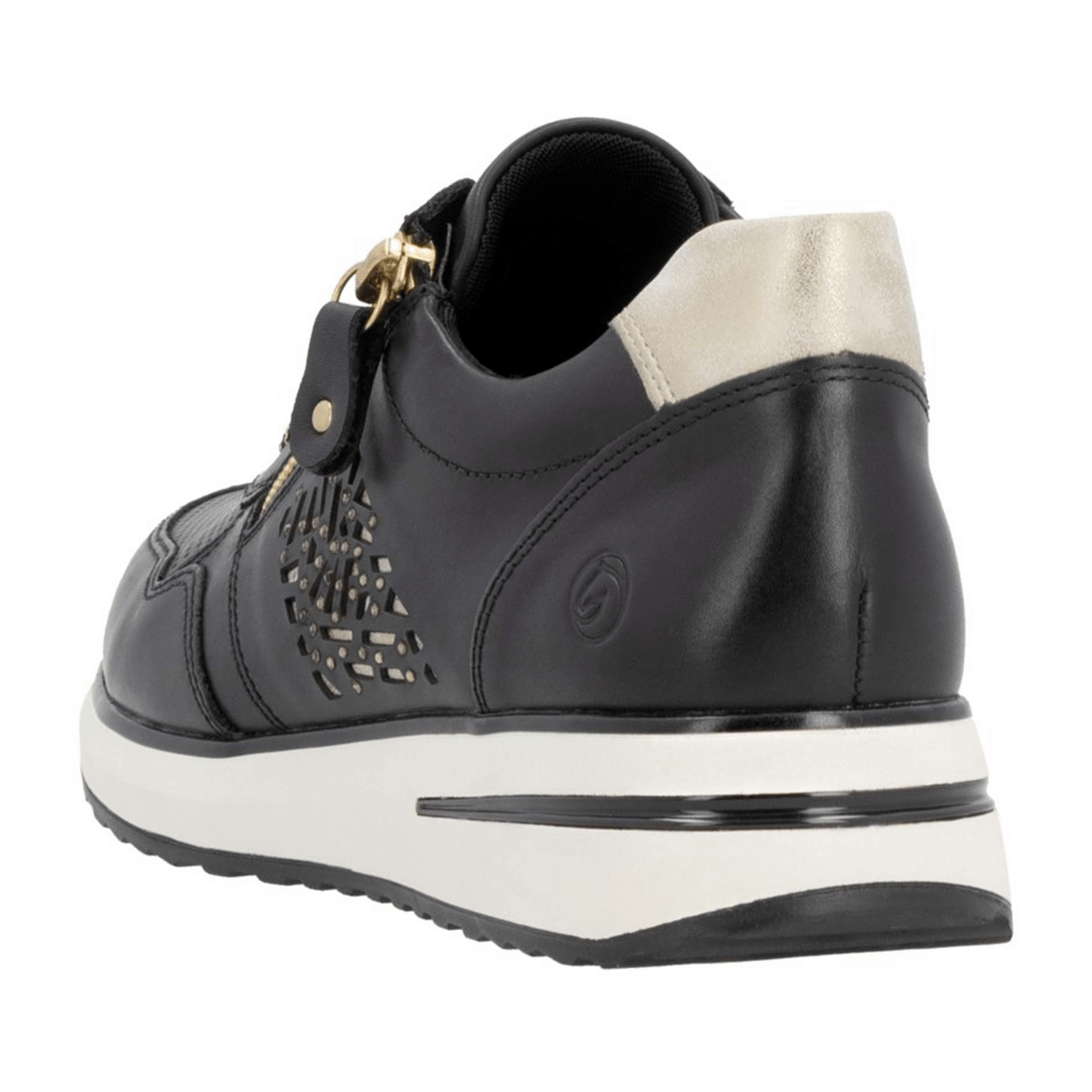 Remonte Women's Low-Top Sneakers Black Leather with Side Zip