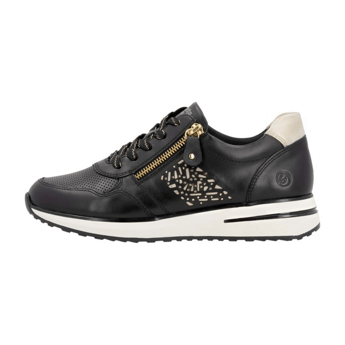 Remonte Women's Low-Top Sneakers Black Leather with Side Zip