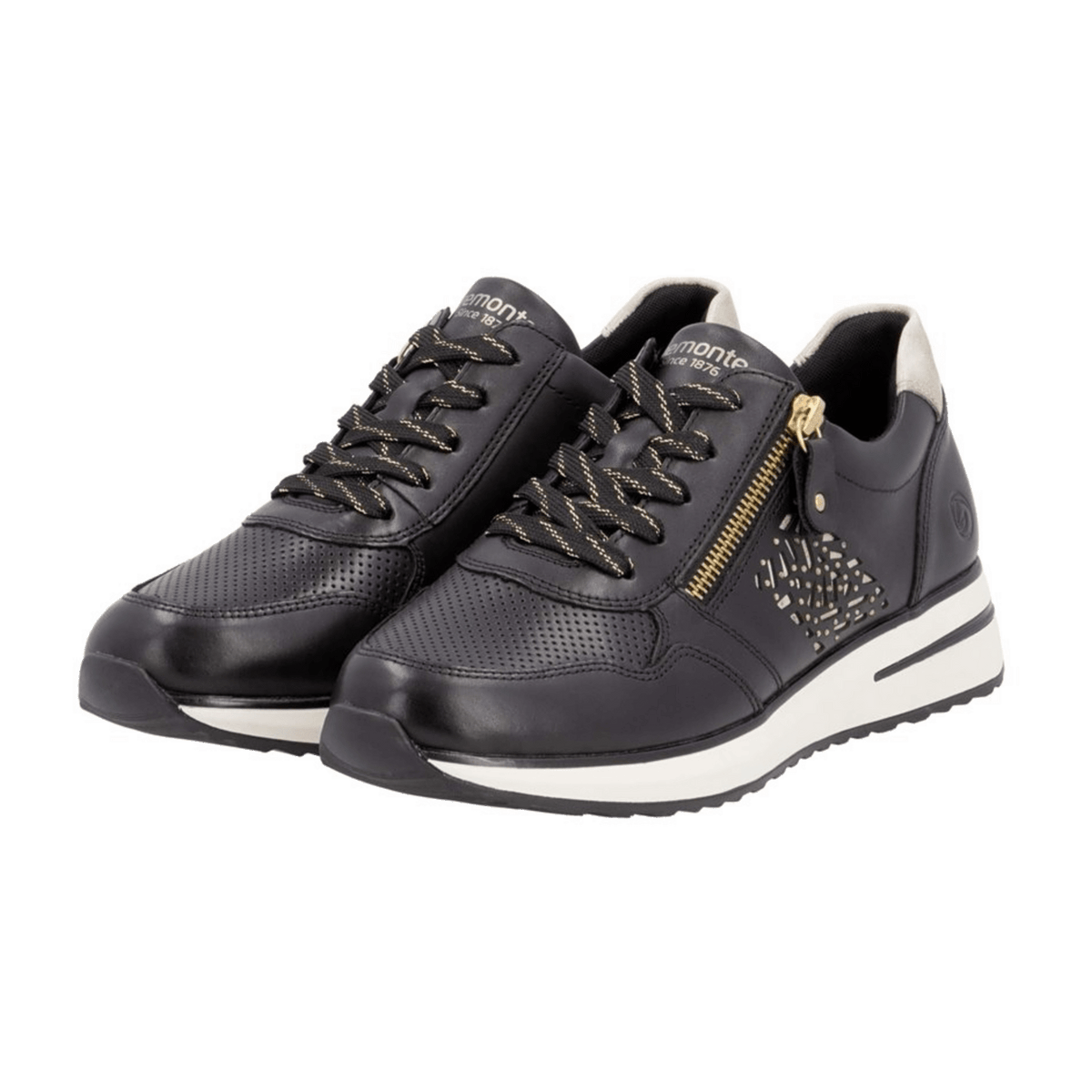 Remonte Women's Low-Top Sneakers Black Leather with Side Zip