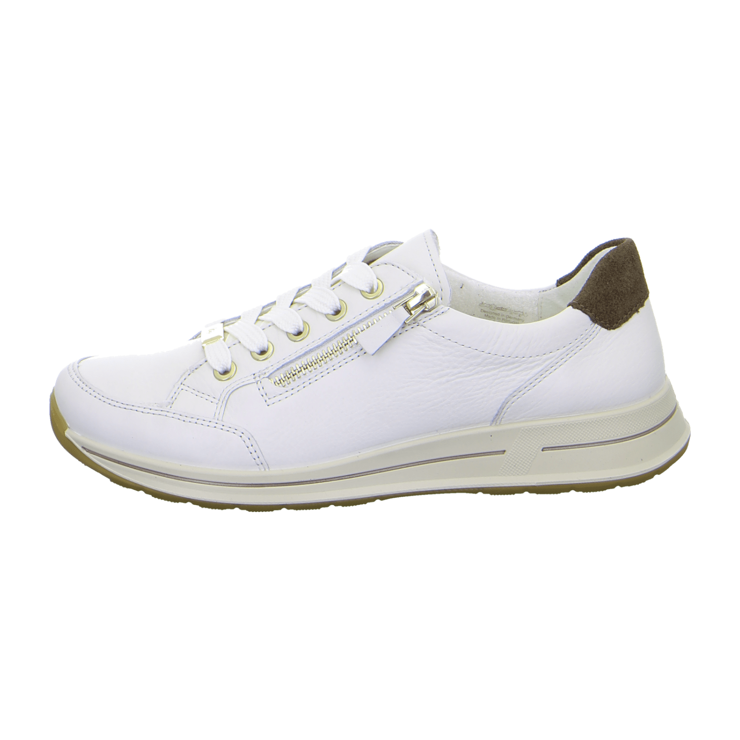 ARA Osaka Women's Leather Sneakers in White with Lace-Up Closure and Round Toe