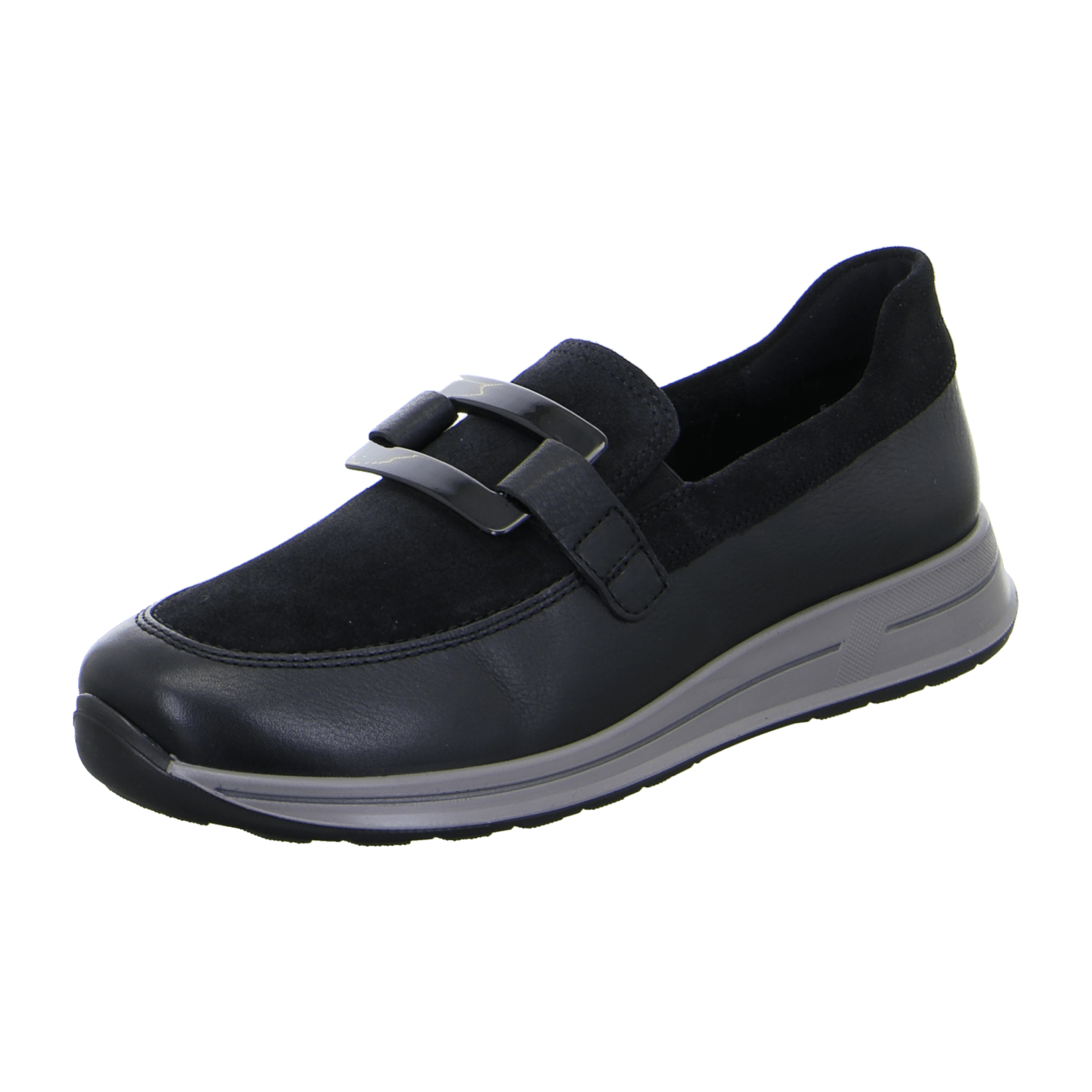 ARA OSAKA Women's Leather Slip-On Moccasins with Lacing and Round Toe in Black