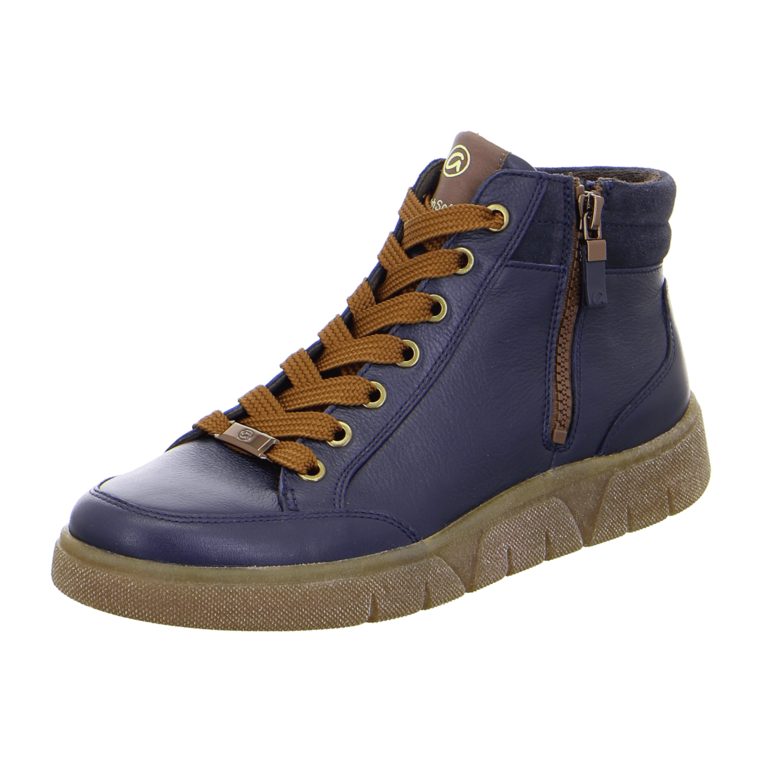ARA Rom-Sport Mid-Cut Sneakers for Women in Blue Smooth Leather with Lace-Up Closure and Round Toe