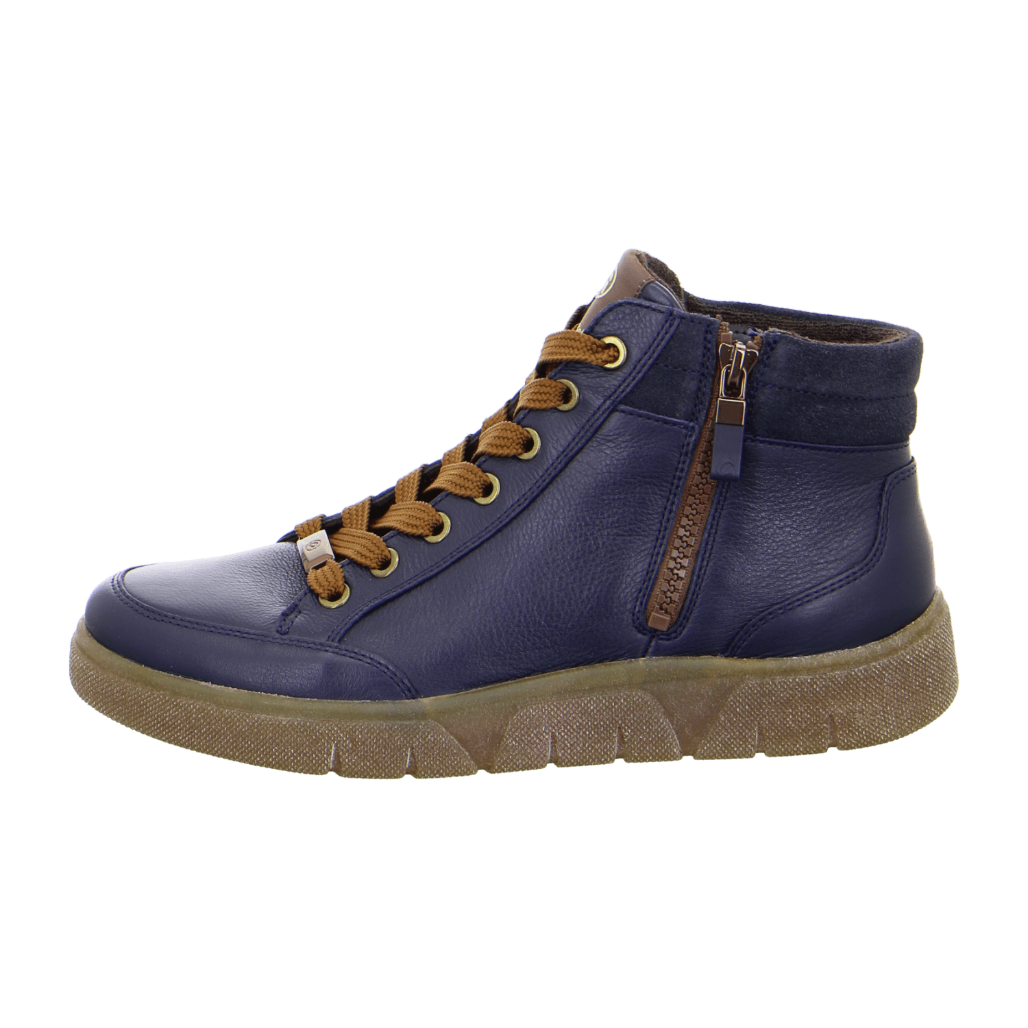 ARA Rom-Sport Mid-Cut Sneakers for Women in Blue Smooth Leather with Lace-Up Closure and Round Toe