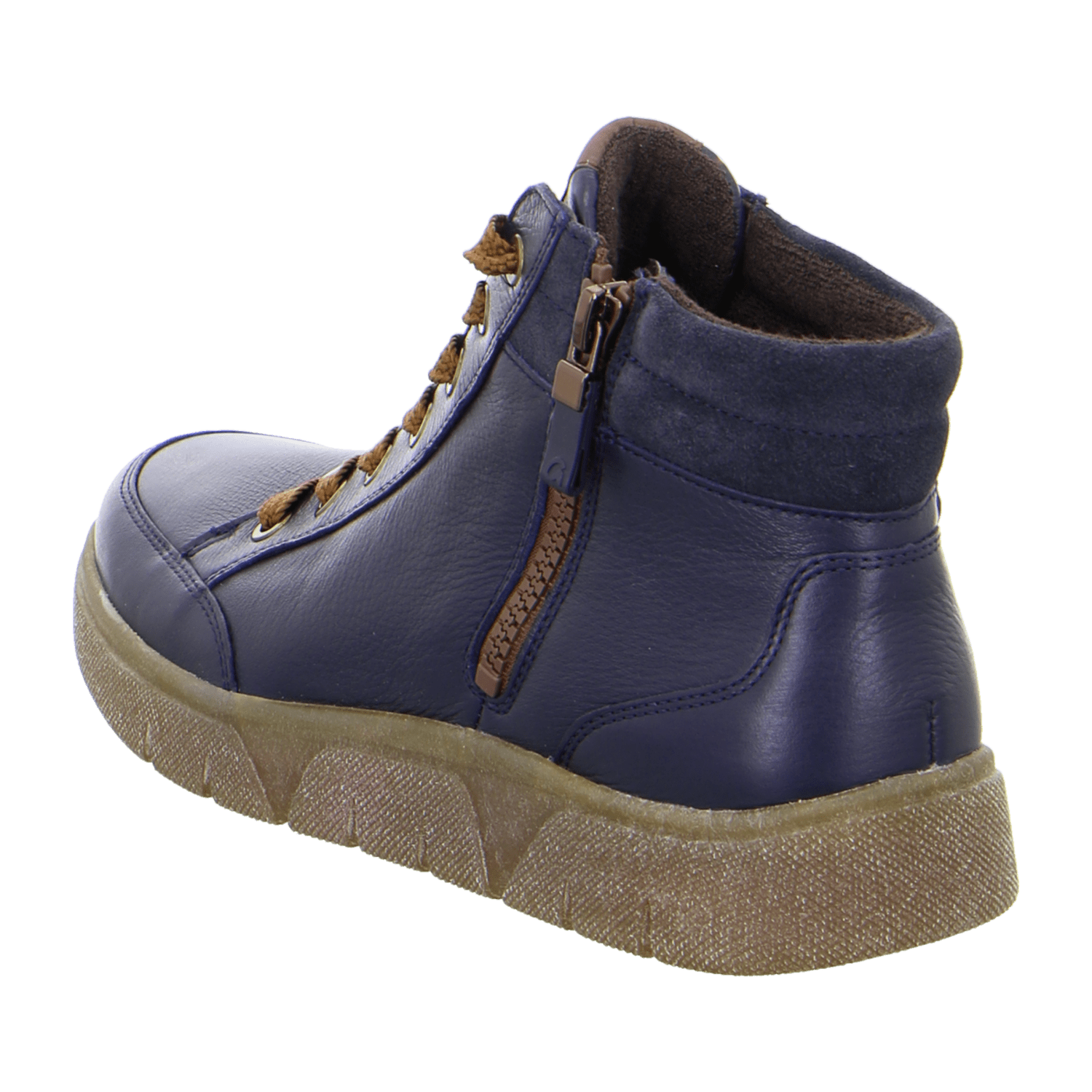 ARA Rom-Sport Mid-Cut Sneakers for Women in Blue Smooth Leather with Lace-Up Closure and Round Toe