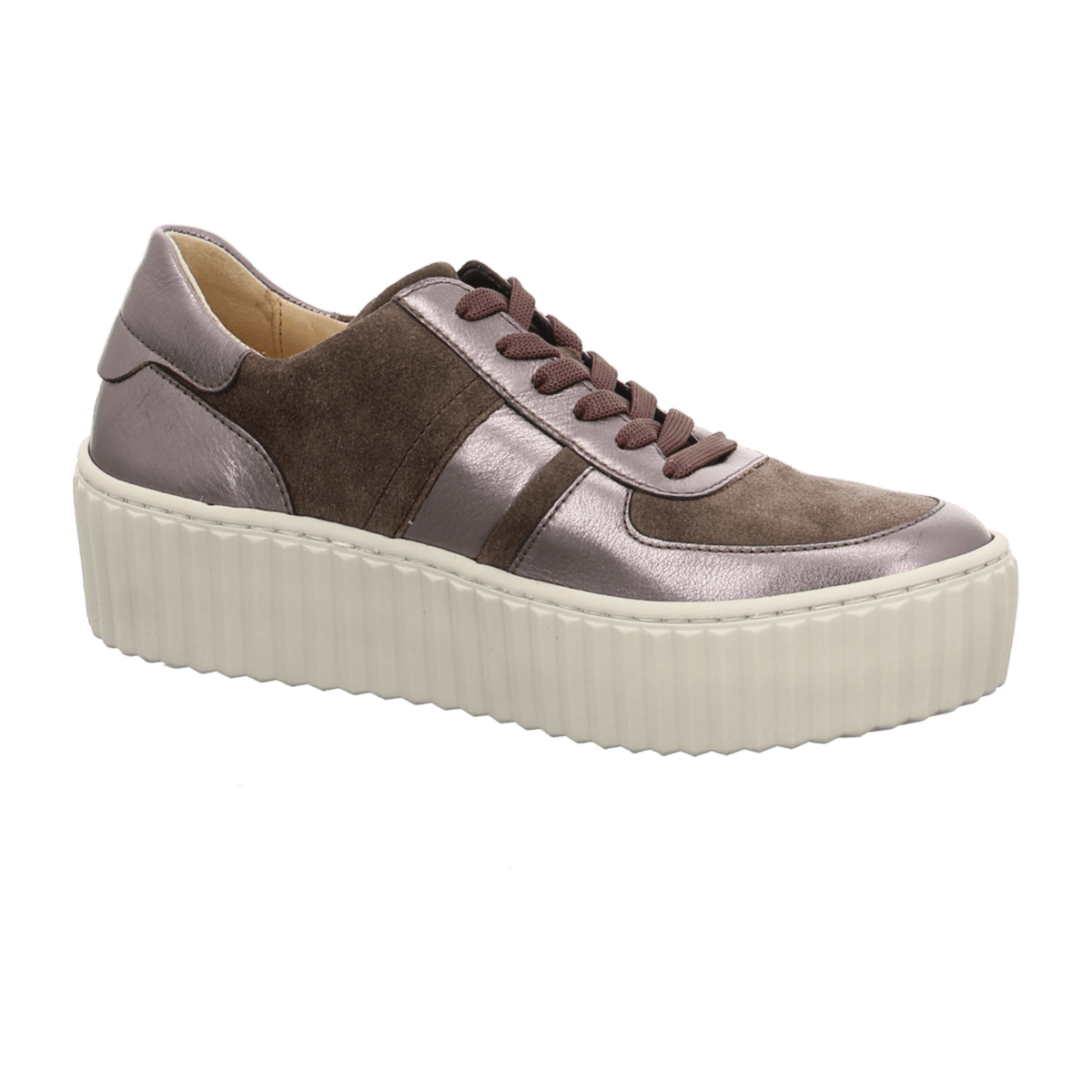 Gabor Women's Low-Top Trainers Iron Brown Leather with Exchangeable Footbed