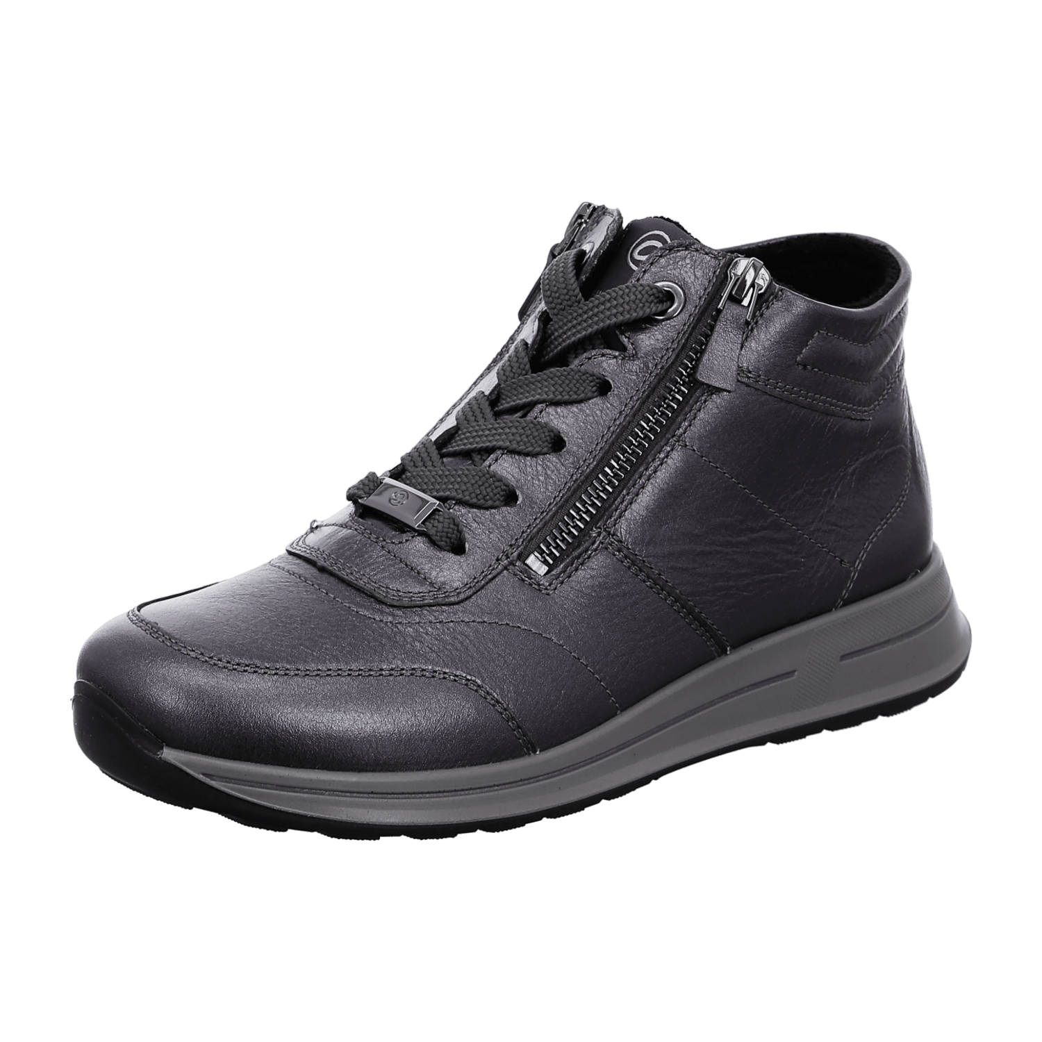 ARA OSAKA Women's Sneakers in Silver Smooth Leather with Lace-Up Closure and Round Toe