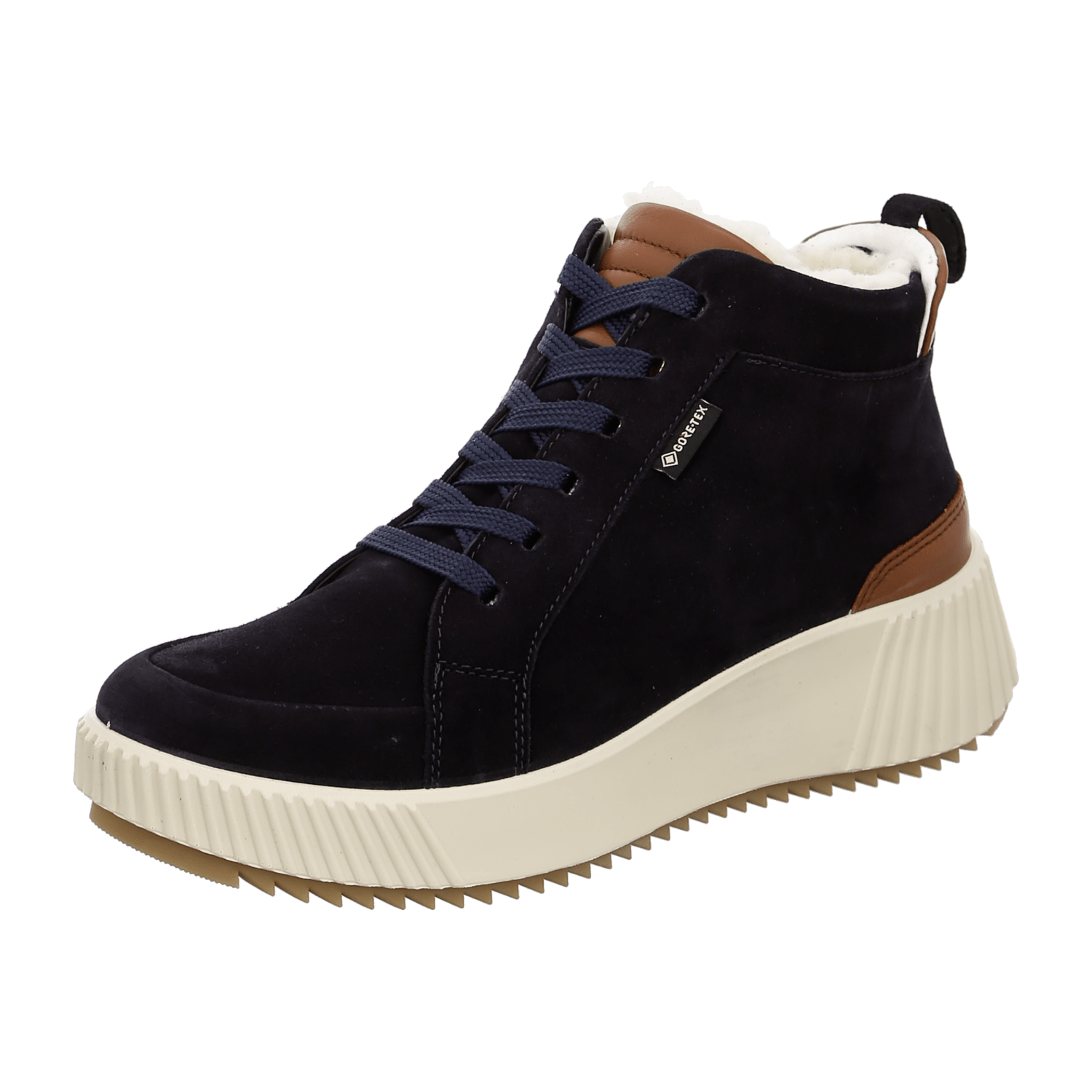 ARA Davos Women's Velour Leather Sneaker Boots in Blue with Lace-Up Closure