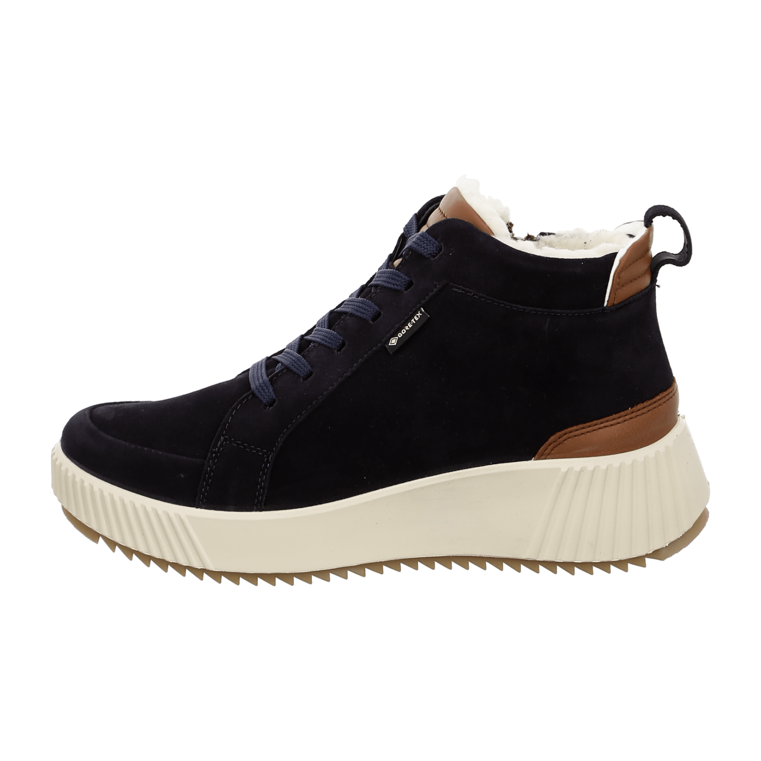 ARA Davos Women's Velour Leather Sneaker Boots in Blue with Lace-Up Closure