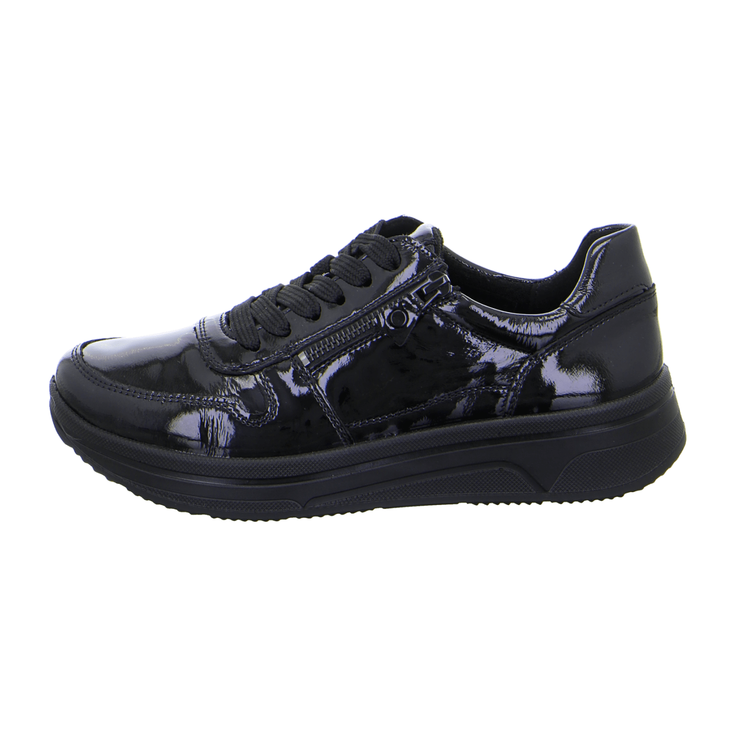ARA Women's Sapporo Sneakers in Black Patent Leather with Lace-Up Closure and Round Toe - Bartel-Shop