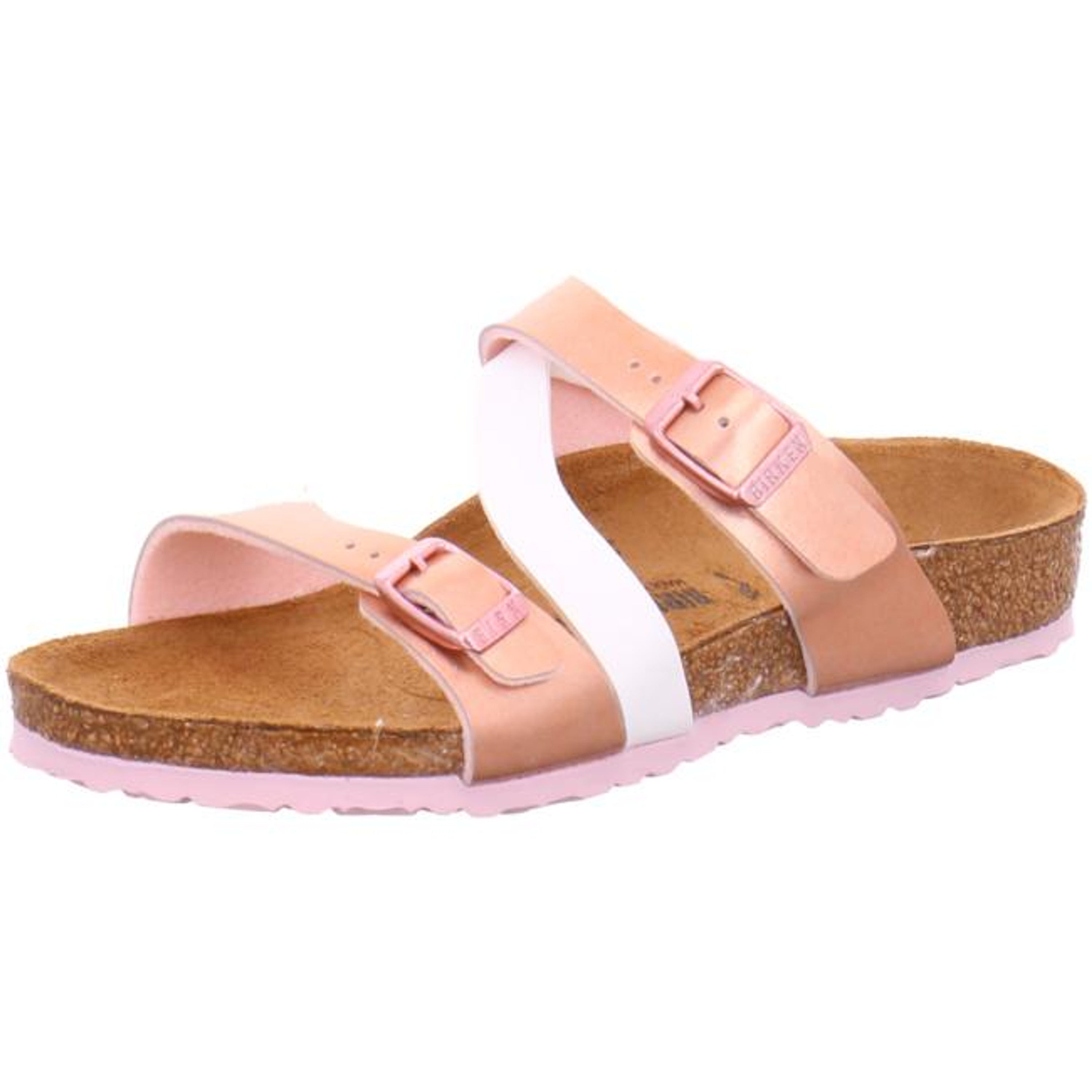 Birkenstock Salina Soft Metallics Rose White Slides Sandals Thongs Kids girls narrow - Bartel-Shop