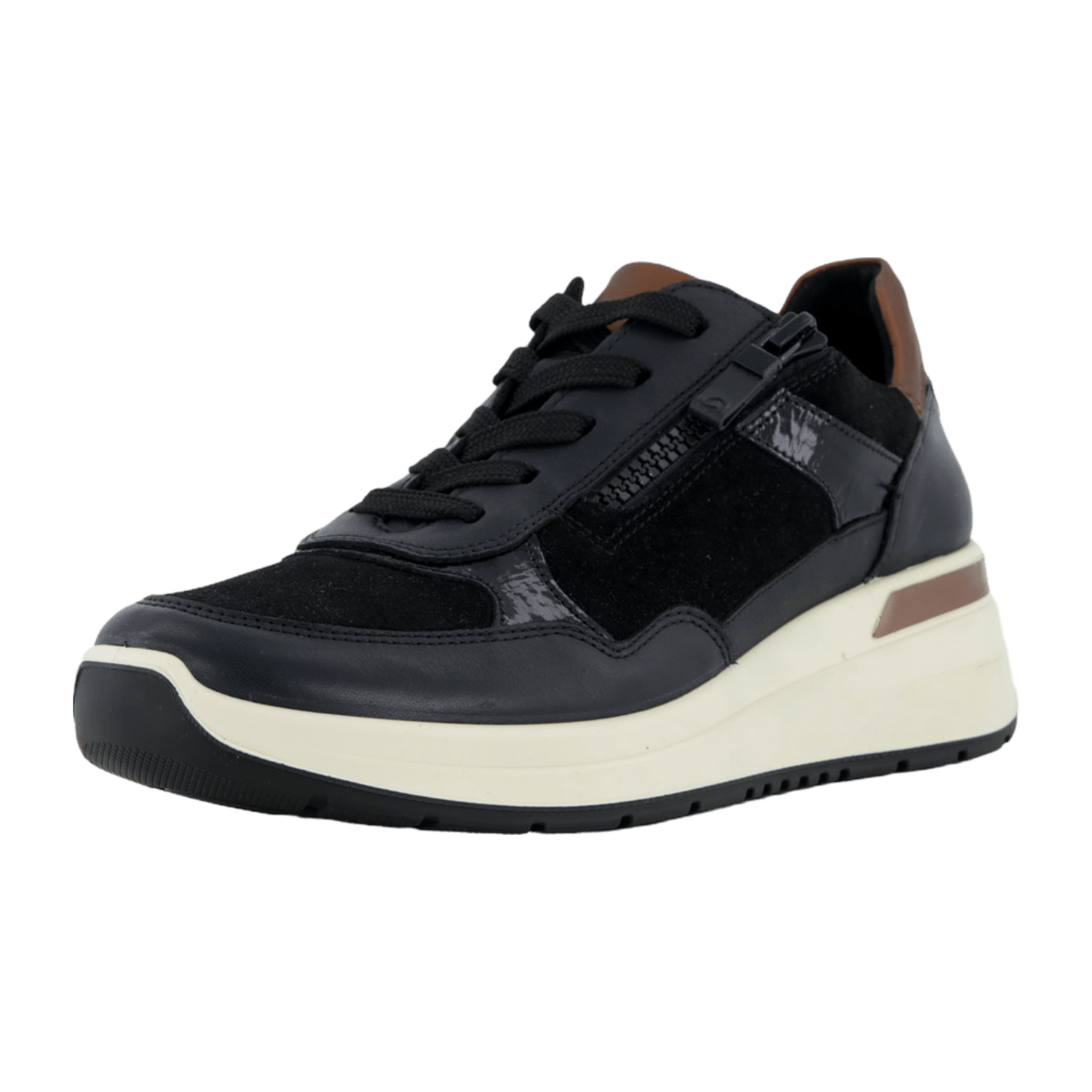 ARA GARDA Women's Leather Sneakers with Lace-Up Closure and Round Toe in Black