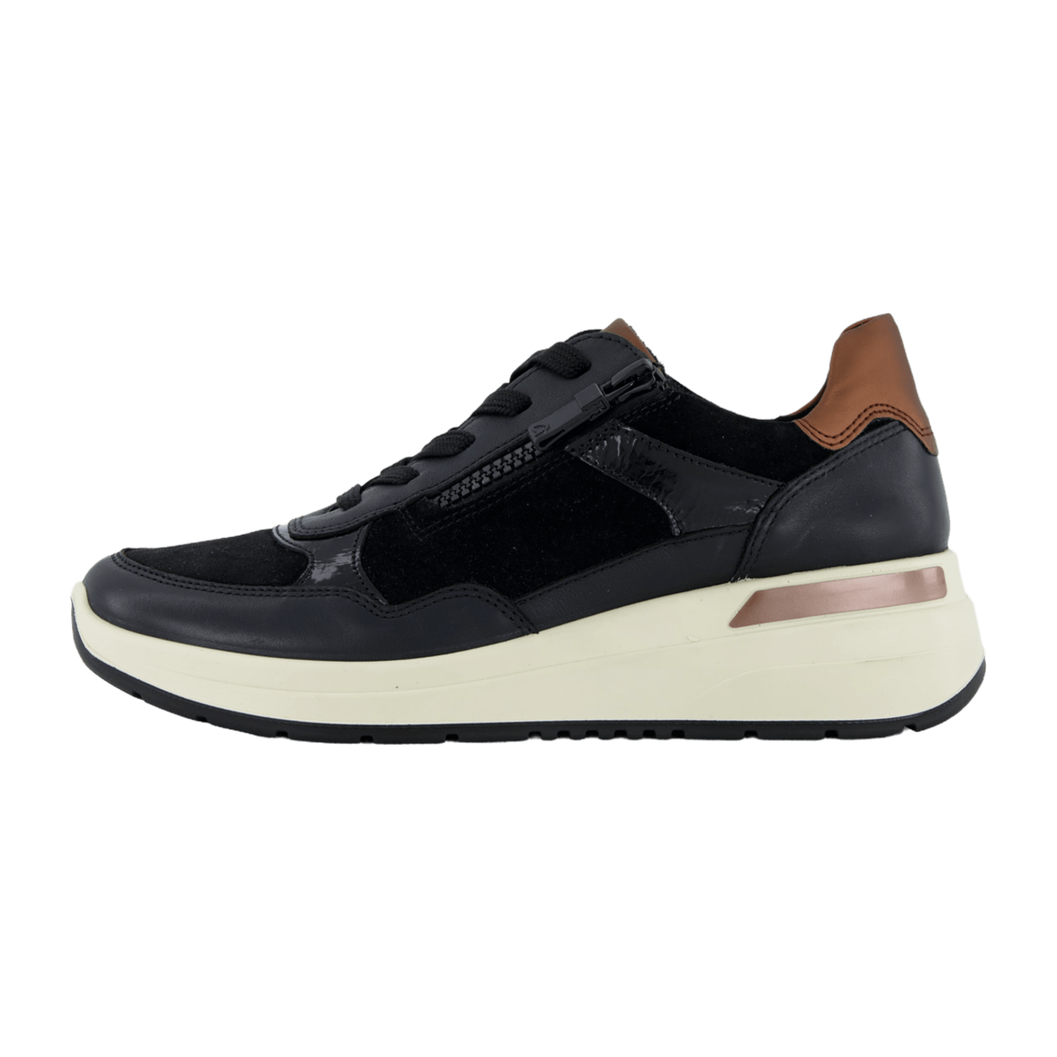 ARA GARDA Women's Leather Sneakers with Lace-Up Closure and Round Toe in Black