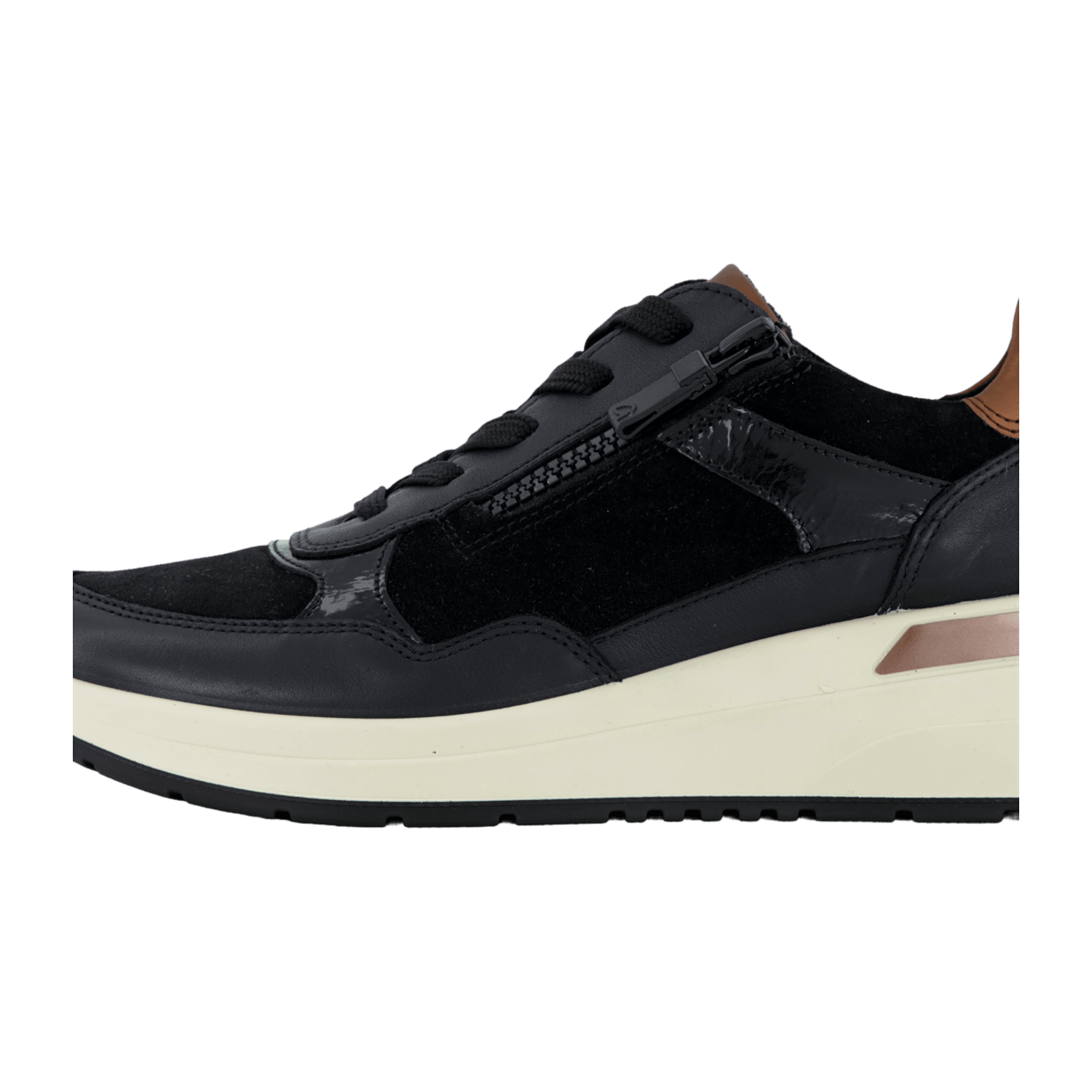 ARA GARDA Women's Leather Sneakers with Lace-Up Closure and Round Toe in Black