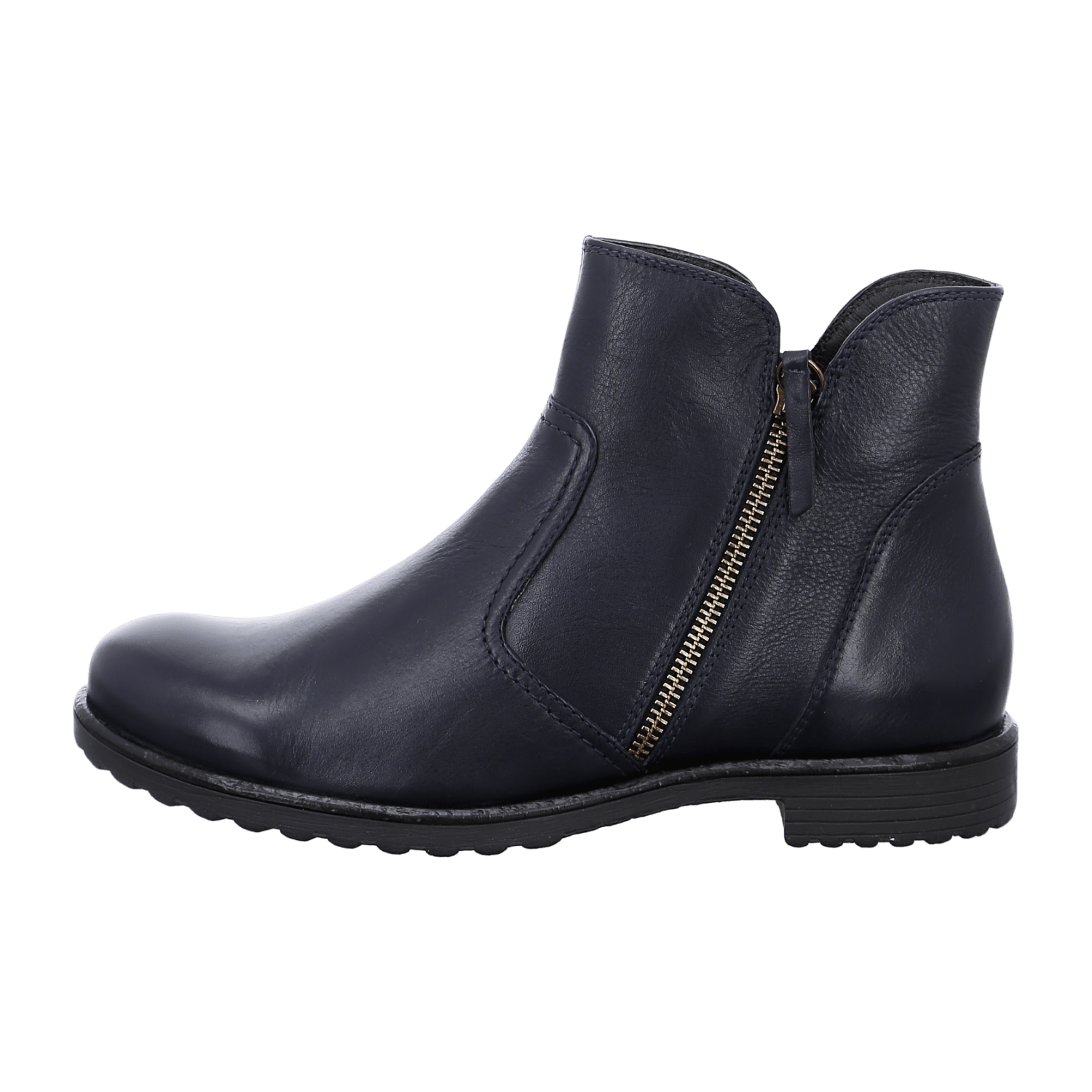 ARA Women's Blue Smooth Leather Ankle Boots with Fur Lining and Round Toe