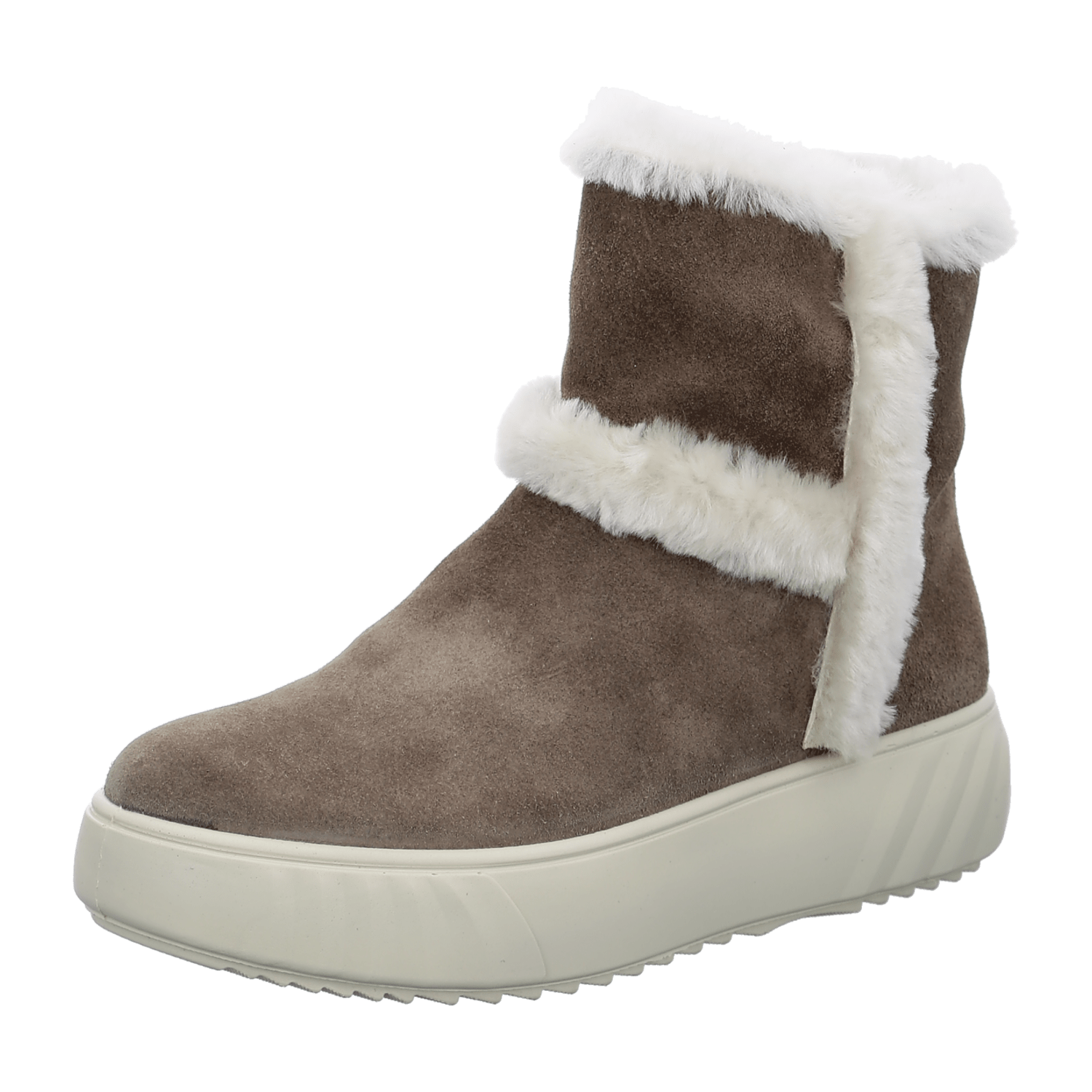 ARA Women's Monaco Ankle Boot in Beige Suede with Zipper and Lambswool Lining Classic Round Toe