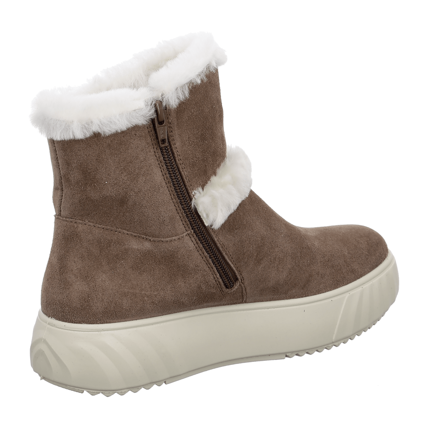 ARA Women's Monaco Ankle Boot in Beige Suede with Zipper and Lambswool Lining Classic Round Toe