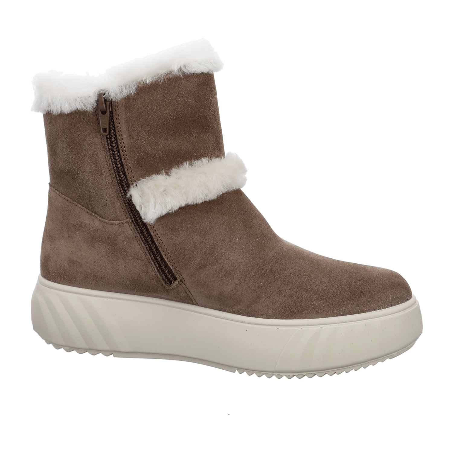 ARA Women's Monaco Ankle Boot in Beige Suede with Zipper and Lambswool Lining Classic Round Toe