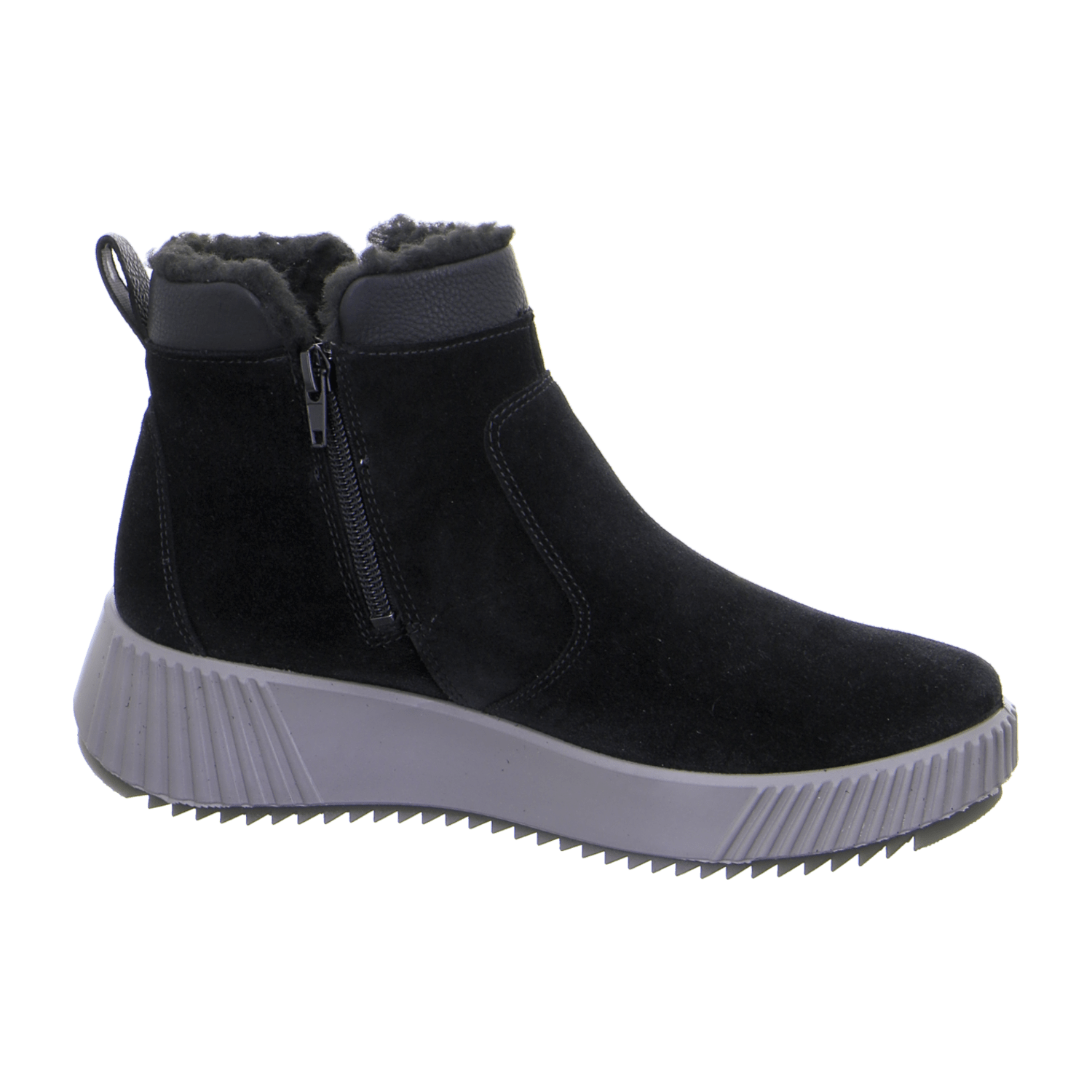 ARA DAVOS Women's Sporty Ankle Boot in Black Velour Leather with Zipper and Round Toe - Bartel-Shop