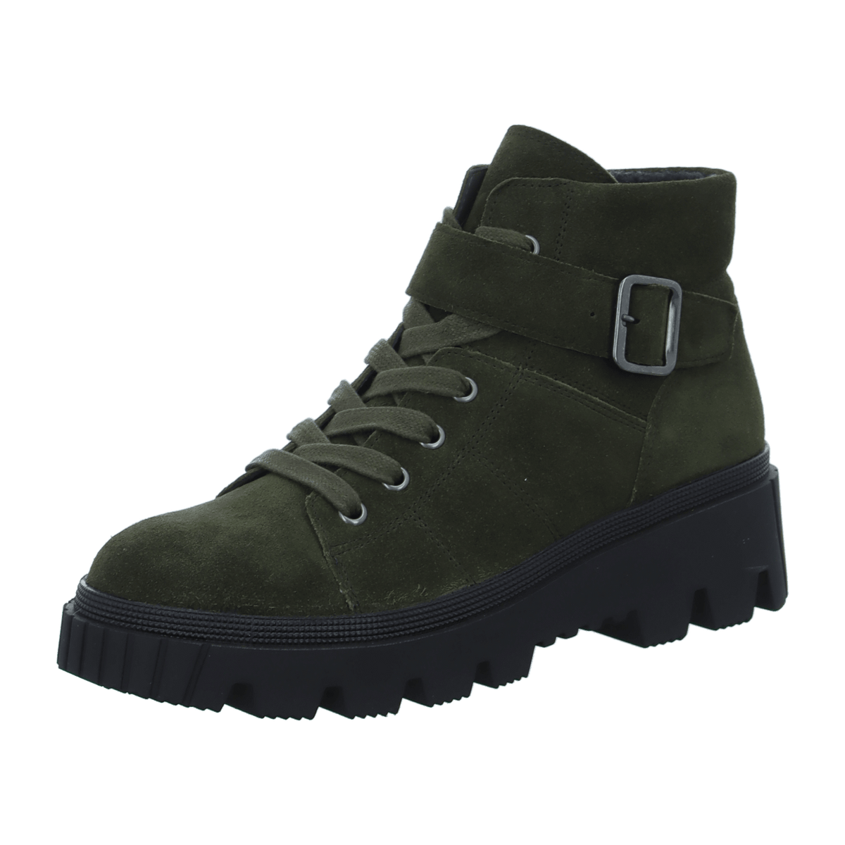 Gabor Women's Lace-Up Ankle Boots Olive Suede - Warm Lined Comfort Booties