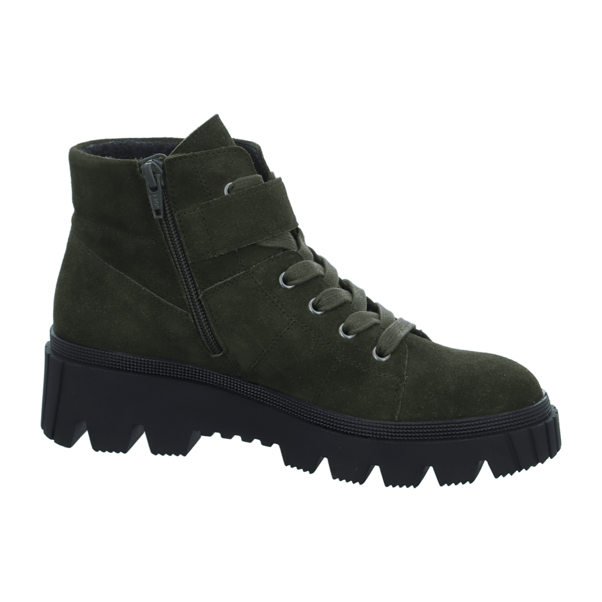 Gabor Women's Lace-Up Ankle Boots Olive Suede - Warm Lined Comfort Booties