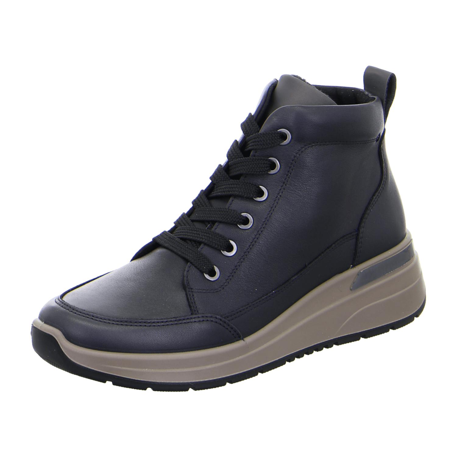 ARA Garda Women's Sneakers in Black Smooth Leather with Lace-Up Closure and Textile Lining
