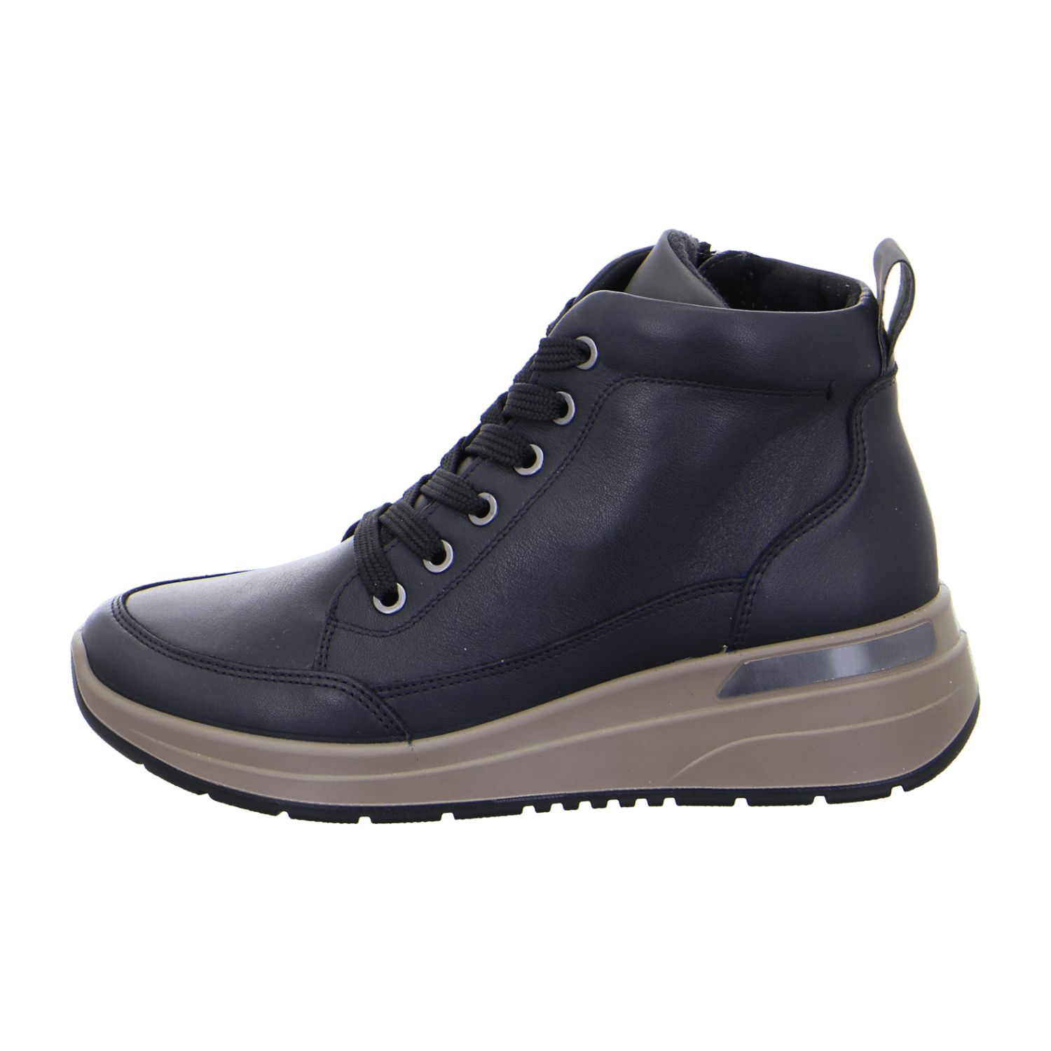 ARA Garda Women's Sneakers in Black Smooth Leather with Lace-Up Closure and Textile Lining