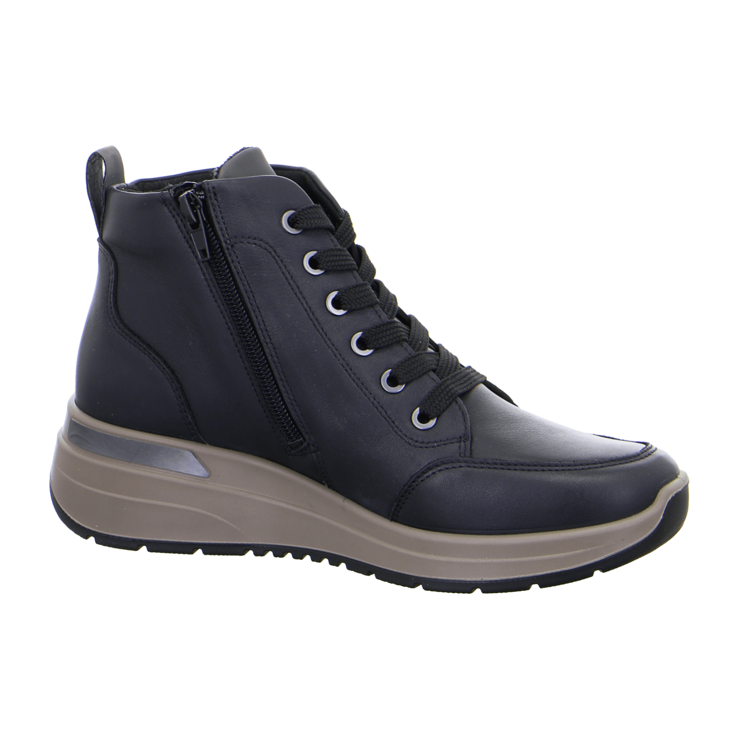 ARA Garda Women's Sneakers in Black Smooth Leather with Lace-Up Closure and Textile Lining