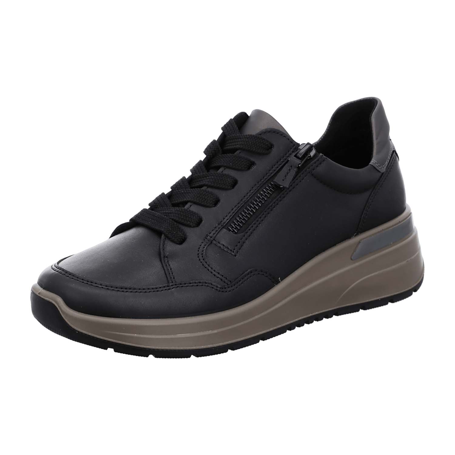 ARA Garda Women's Sneakers in Black Smooth Leather with Lace-Up Closure and Textile Lining