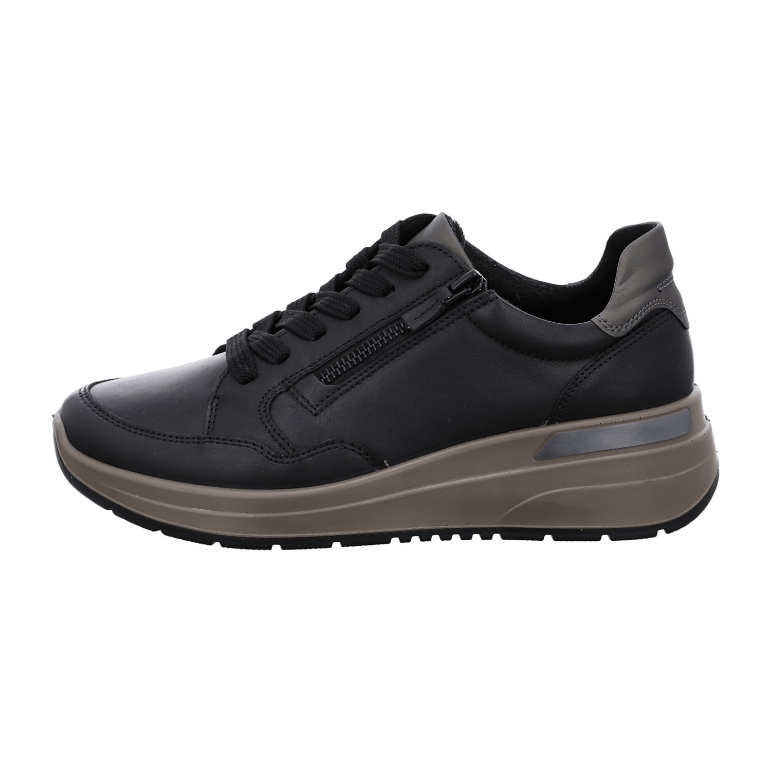 ARA Garda Women's Sneakers in Black Smooth Leather with Lace-Up Closure and Textile Lining