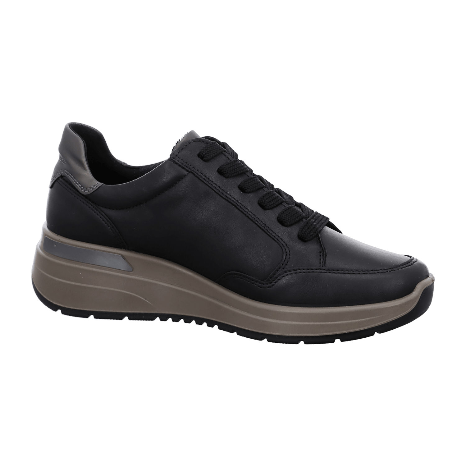 ARA Garda Women's Sneakers in Black Smooth Leather with Lace-Up Closure and Textile Lining