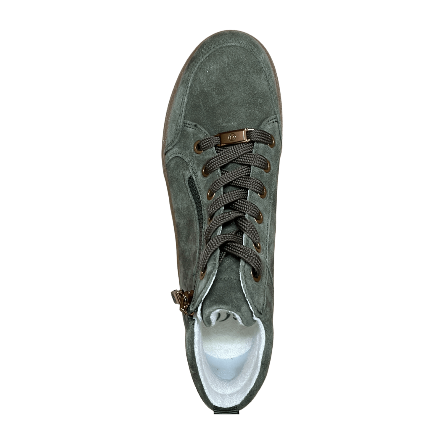 ARA ROM Women's Velour Leather Sneakers with Lace-Up Closure in Green