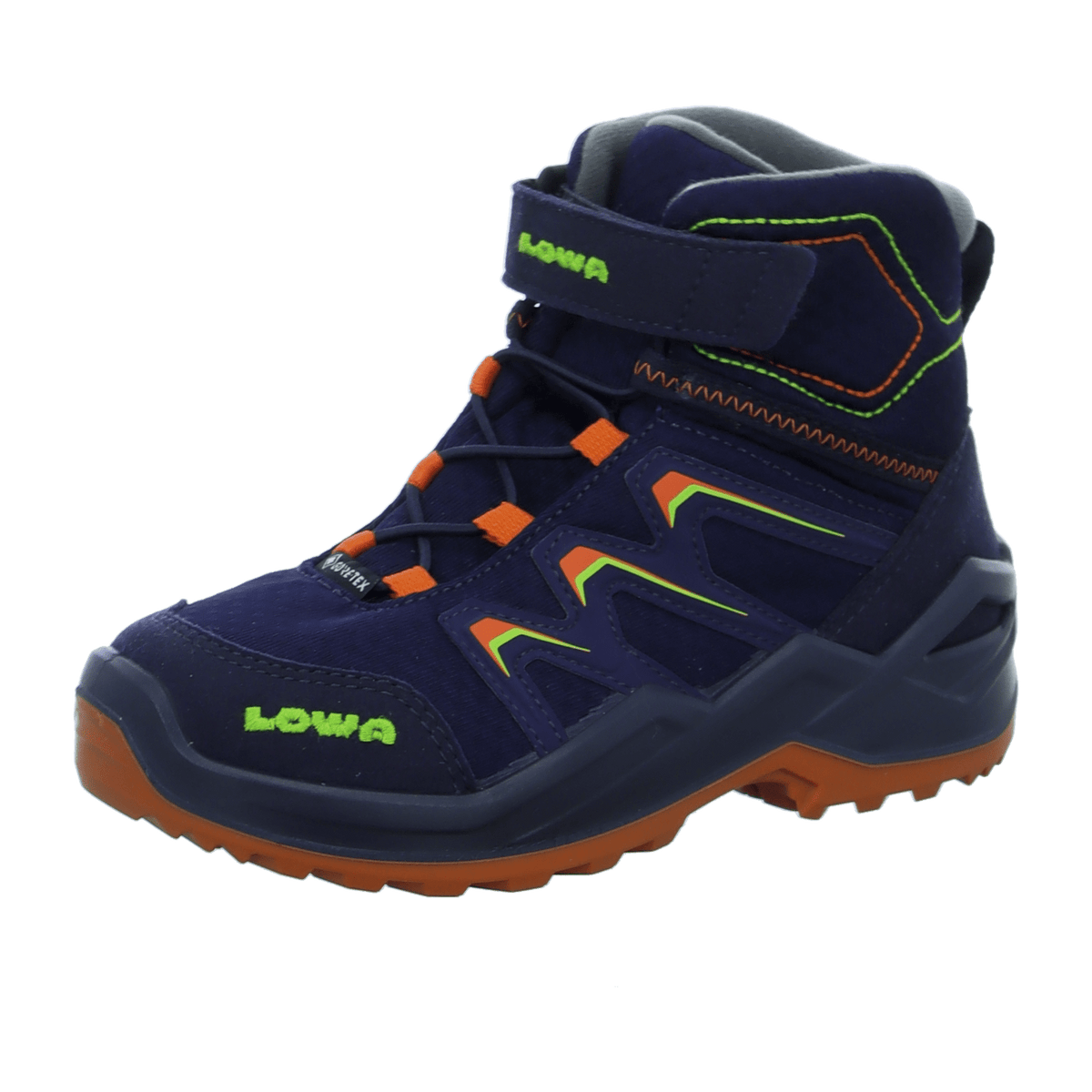 LOWA Maddox Warm GTX Mid JR Kids Winter Boots Navy Orange Waterproof