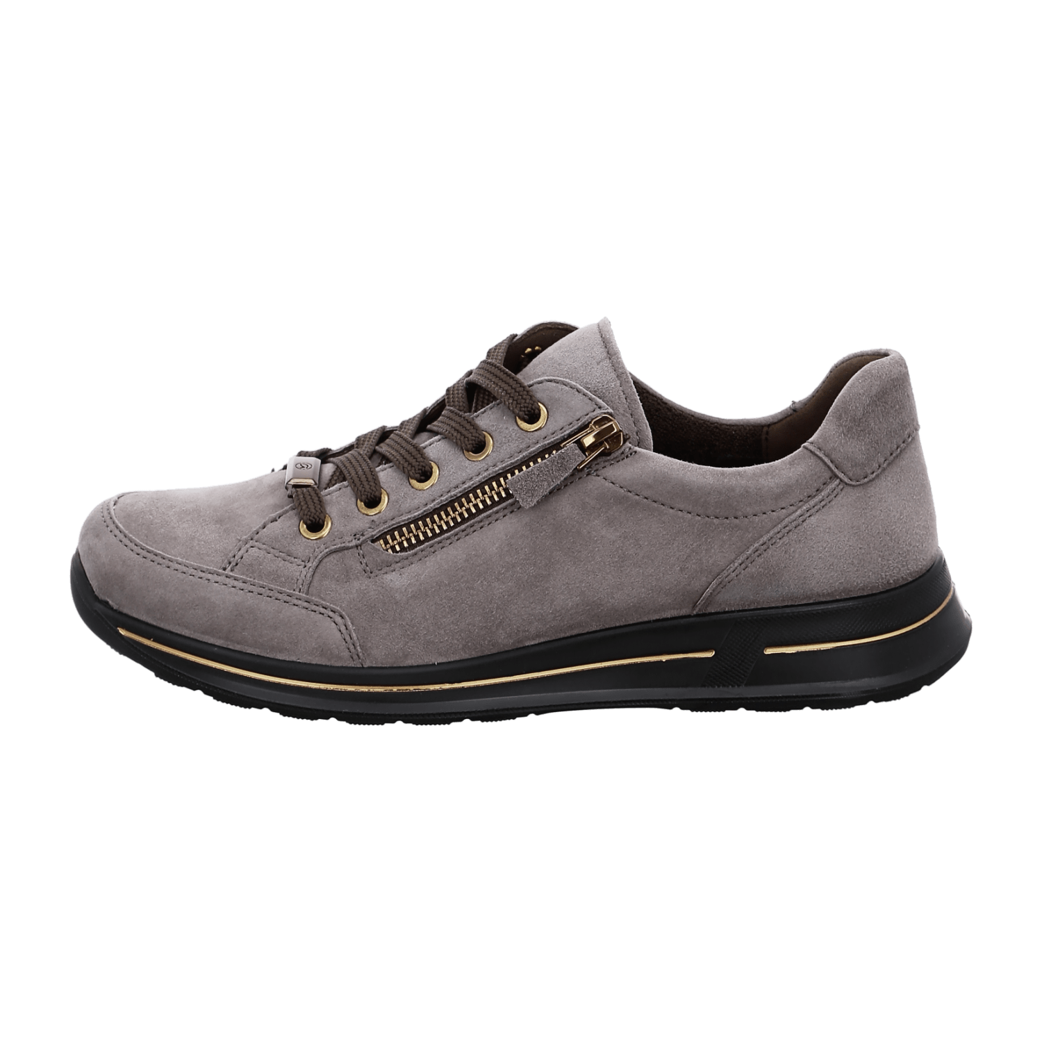 ARA Women's Velour Leather Sneakers in Grey with Round Toe