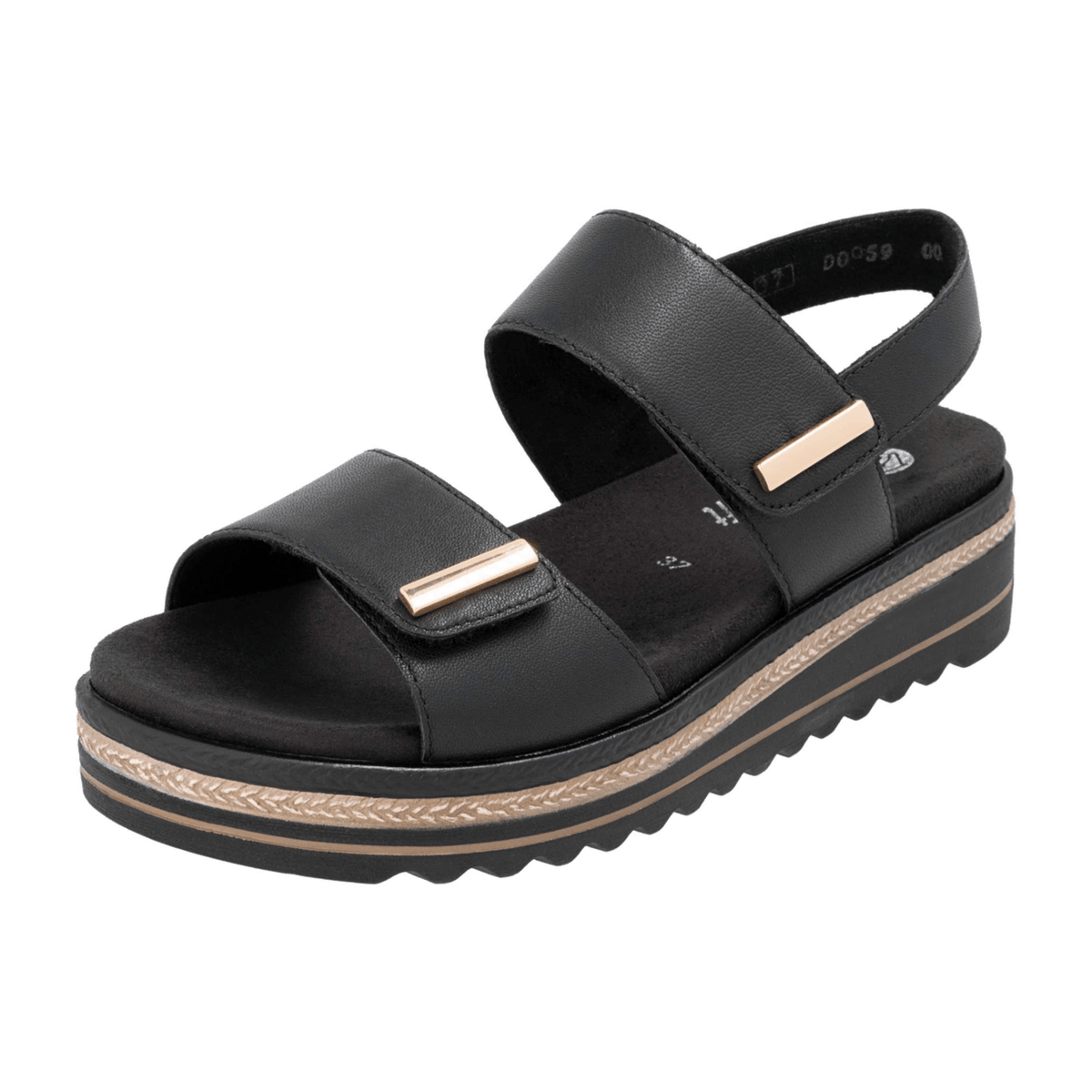 Remonte Women's Leather Sandals Black - Comfort Sandals with Removable Insole